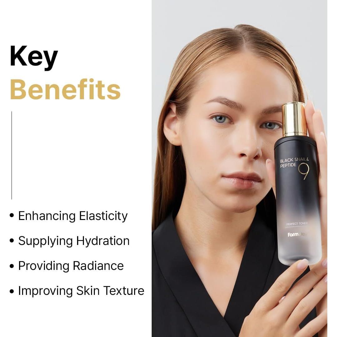 Tónico Farmstay Black Snail 9 Pétidos 120ml Antienvejecimiento