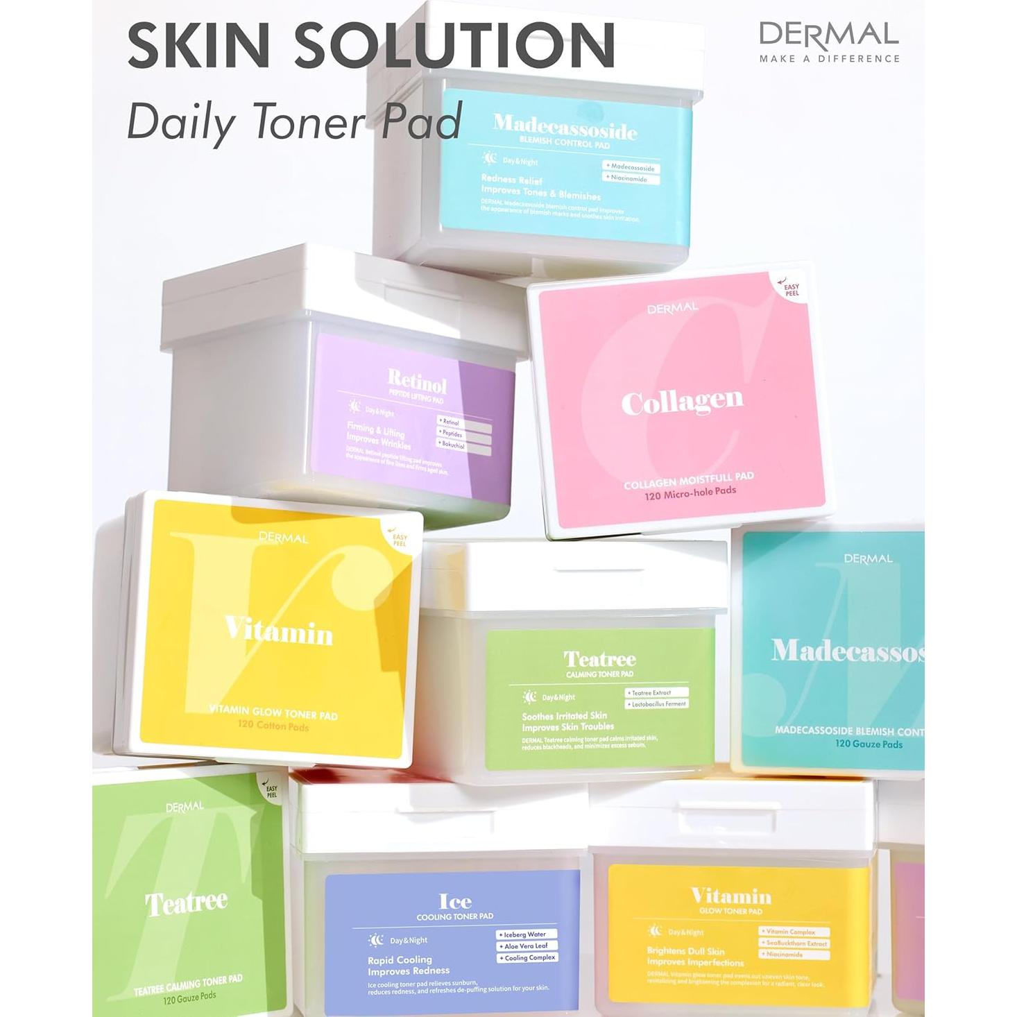 Almohadillas Tonificantes Frías DERMAL - 120 Unidades con Aloe Vera