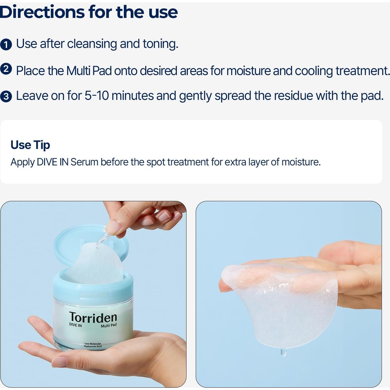 Torriden DIVE IN Almohadillas Faciales 80 Pads Ácido Hialurónico