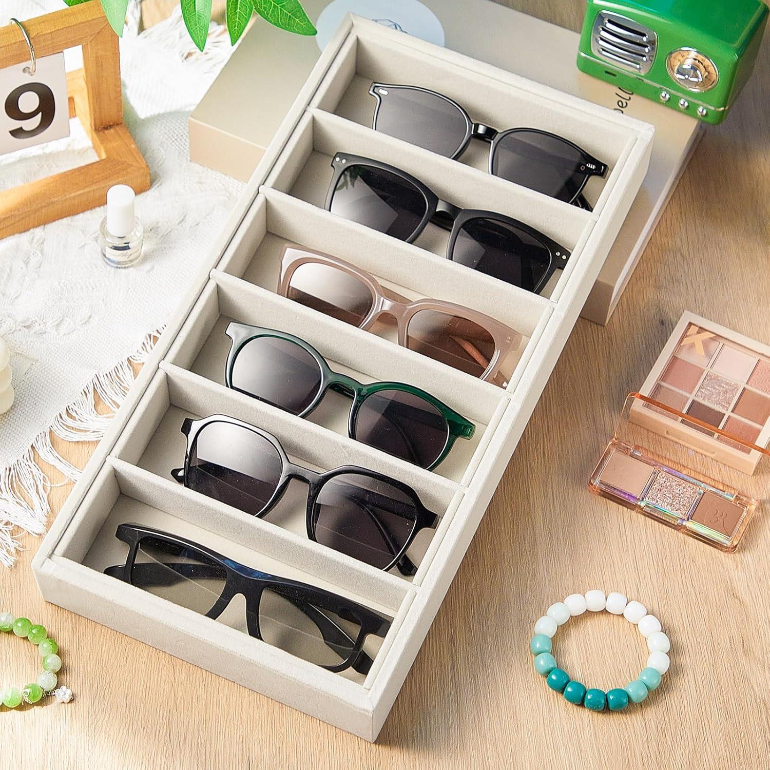 Organizador de Gafas Juexica 2 Pcs Terciopelo Beige 6 Compartimentos