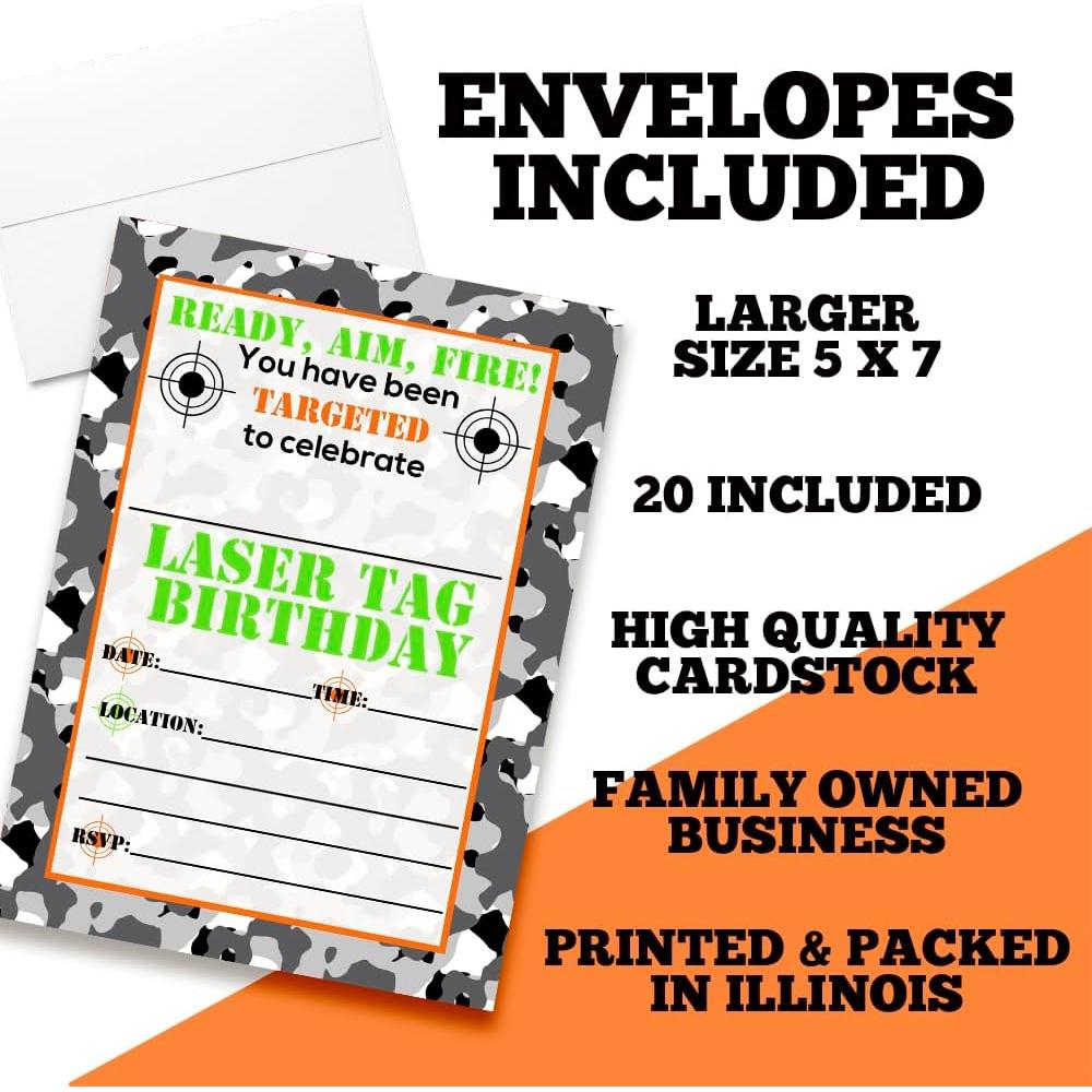 Invitaciones Cumpleaños Laser Tag Camuflaje 20 Tarjetas Amanda
