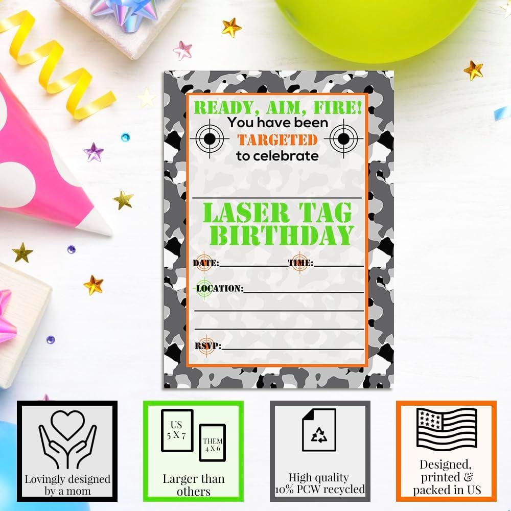 Invitaciones Cumpleaños Laser Tag Camuflaje 20 Tarjetas Amanda