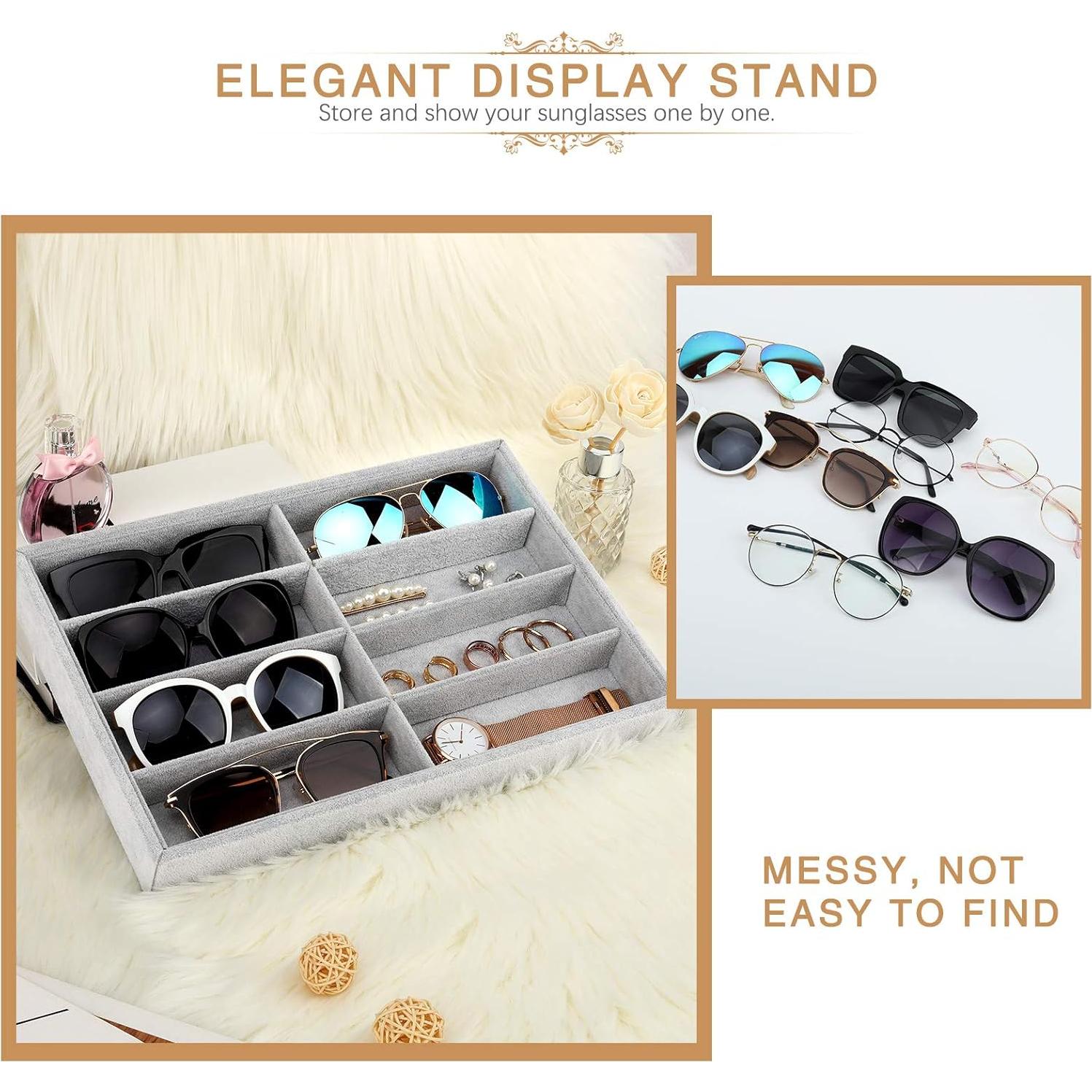 Organizador de Gafas Emibele Terciopelo 8 Compartimentos Gris