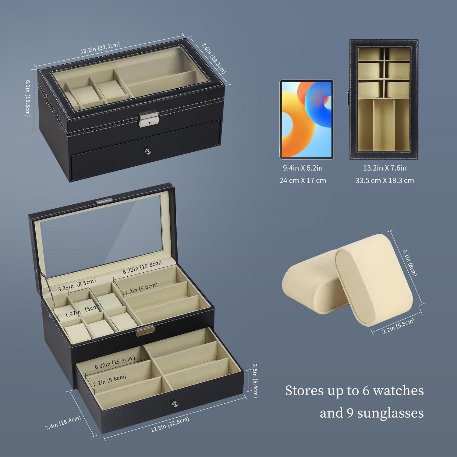 Caja de Relojes y Gafas AUTOARK 15 Compartimentos Negro