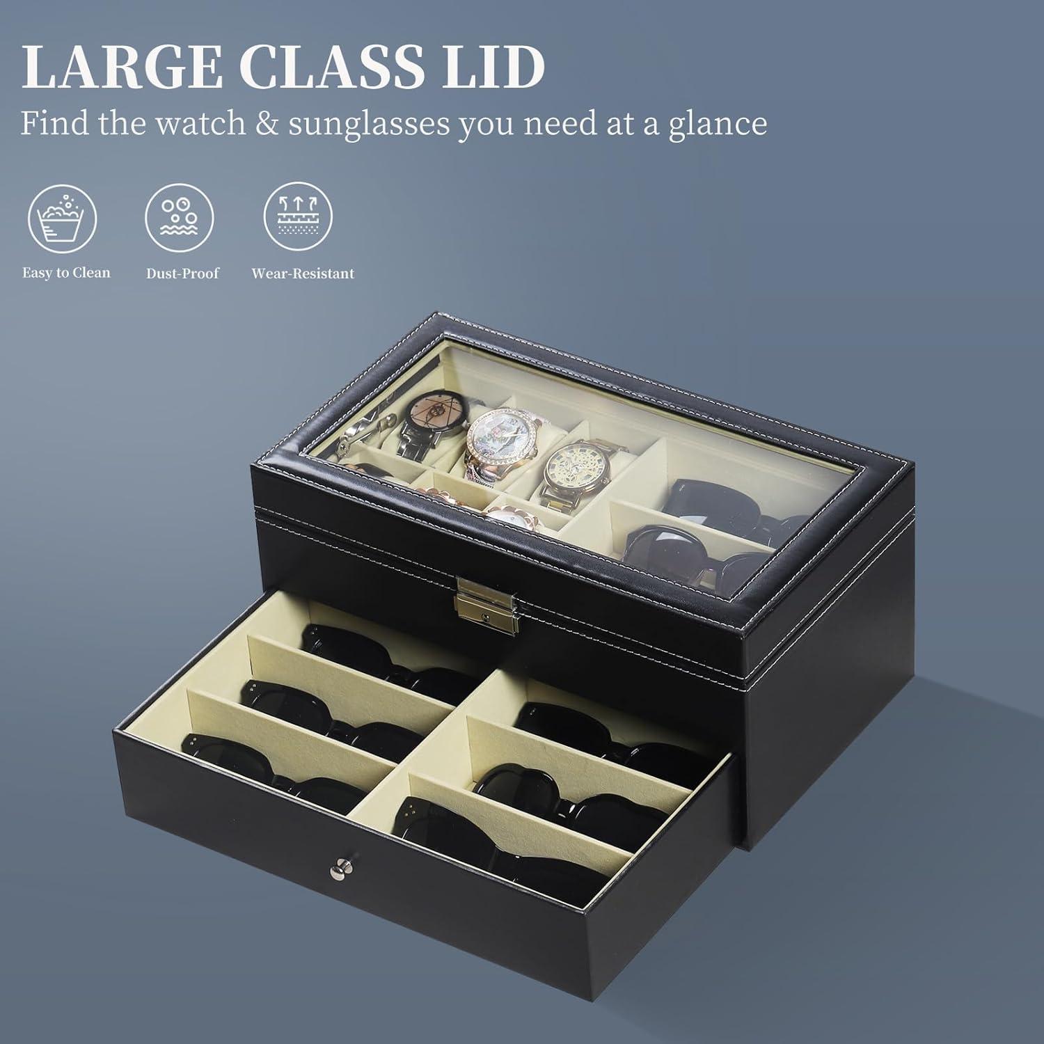 Caja de Relojes y Gafas AUTOARK 15 Compartimentos Negro