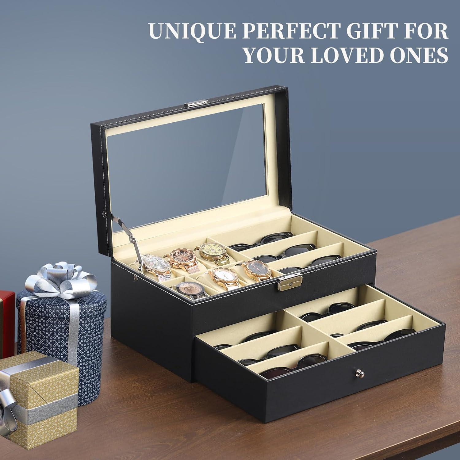 Caja de Relojes y Gafas AUTOARK 15 Compartimentos Negro