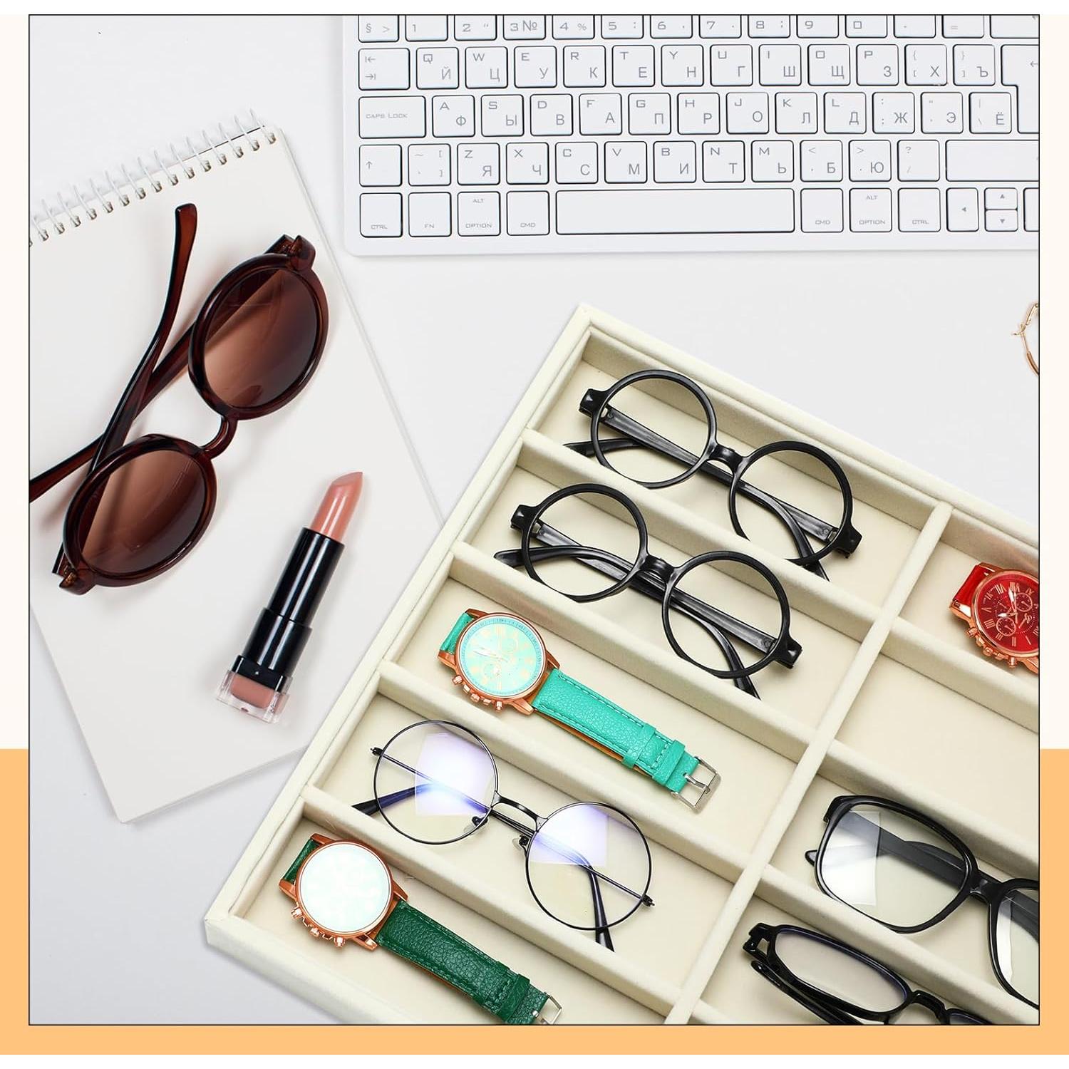 Organizador de Gafas Batiyeer 10 Rejillas Terciopelo Blanco 2 Pcs