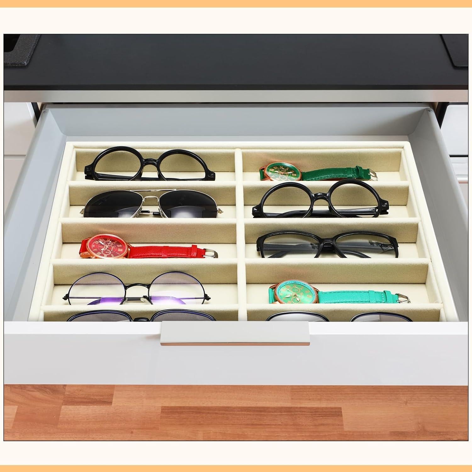 Organizador de Gafas Batiyeer 10 Rejillas Terciopelo Blanco 2 Pcs