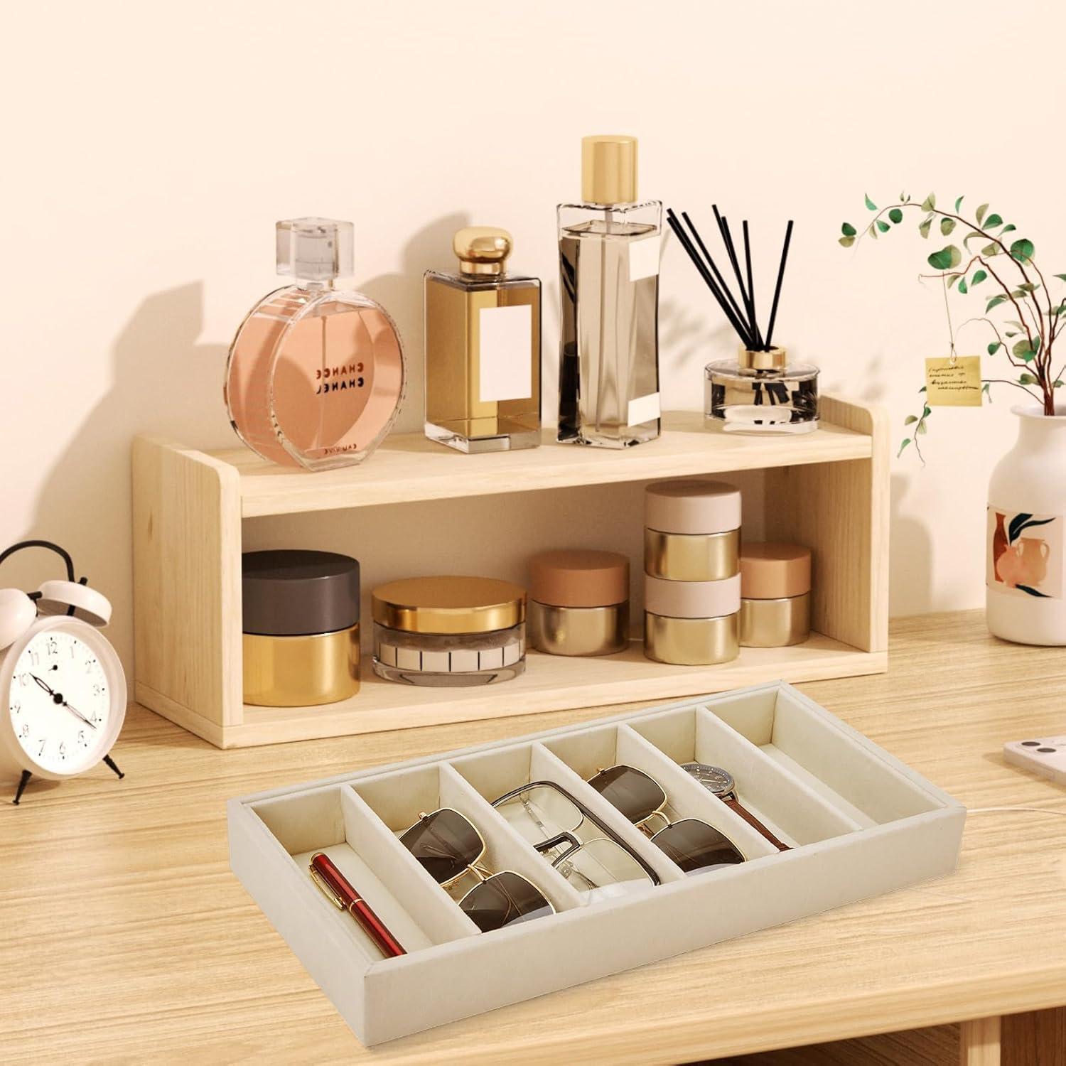 Organizador de Gafas XCRUI 6 Compartimentos Terciopelo Beige