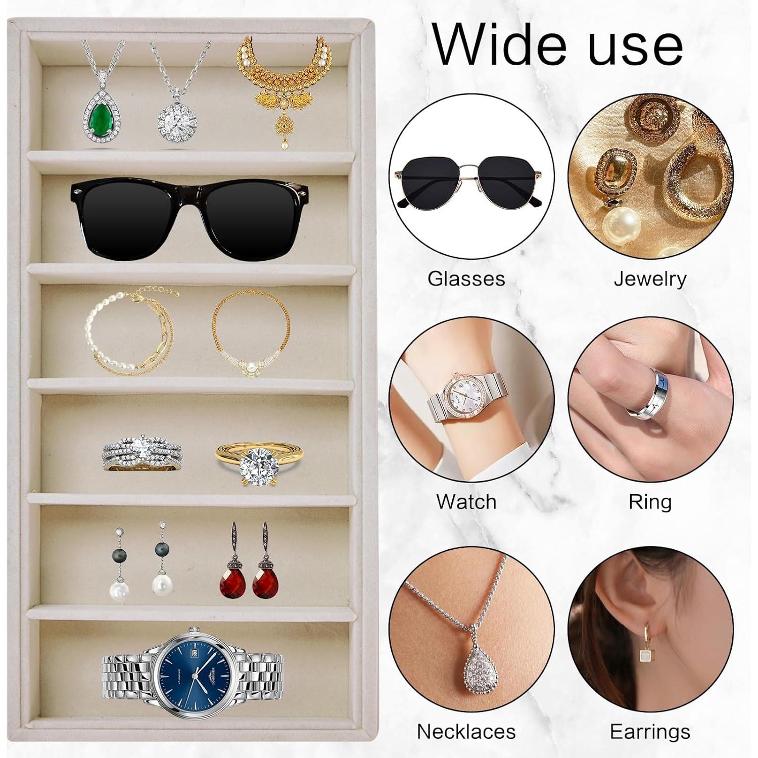 Organizador de Gafas XCRUI 6 Compartimentos Terciopelo Beige