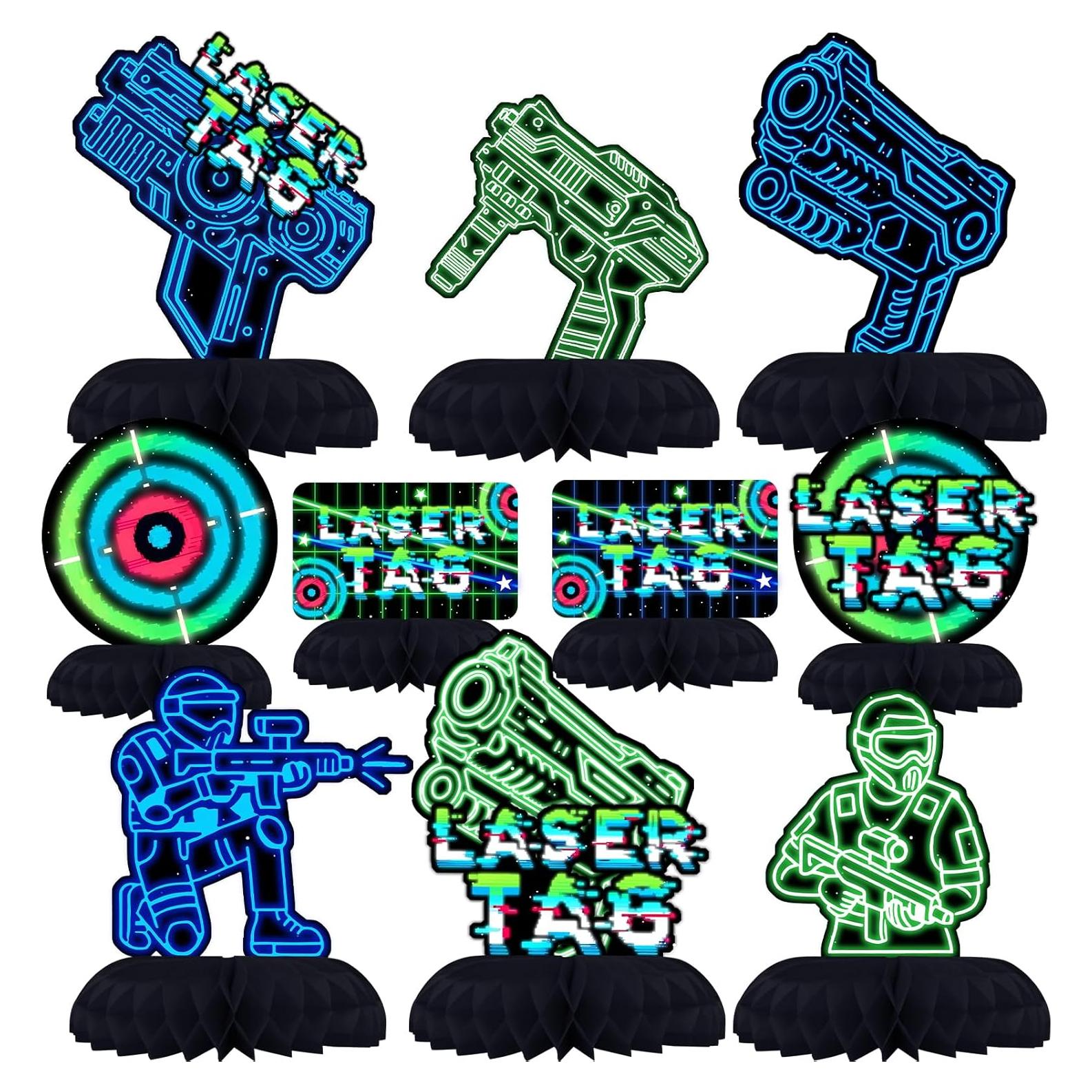 Centros de Mesa Laser Tag Neón - Decoración Fiesta Infantil