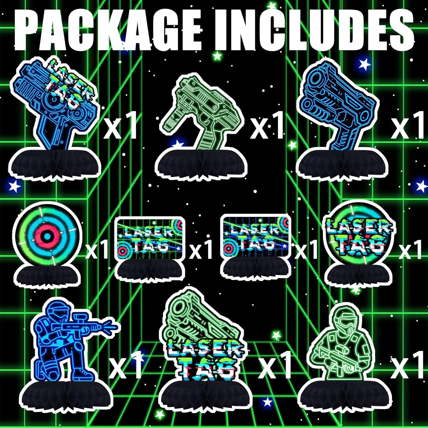 Centros de Mesa Laser Tag Neón - Decoración Fiesta Infantil