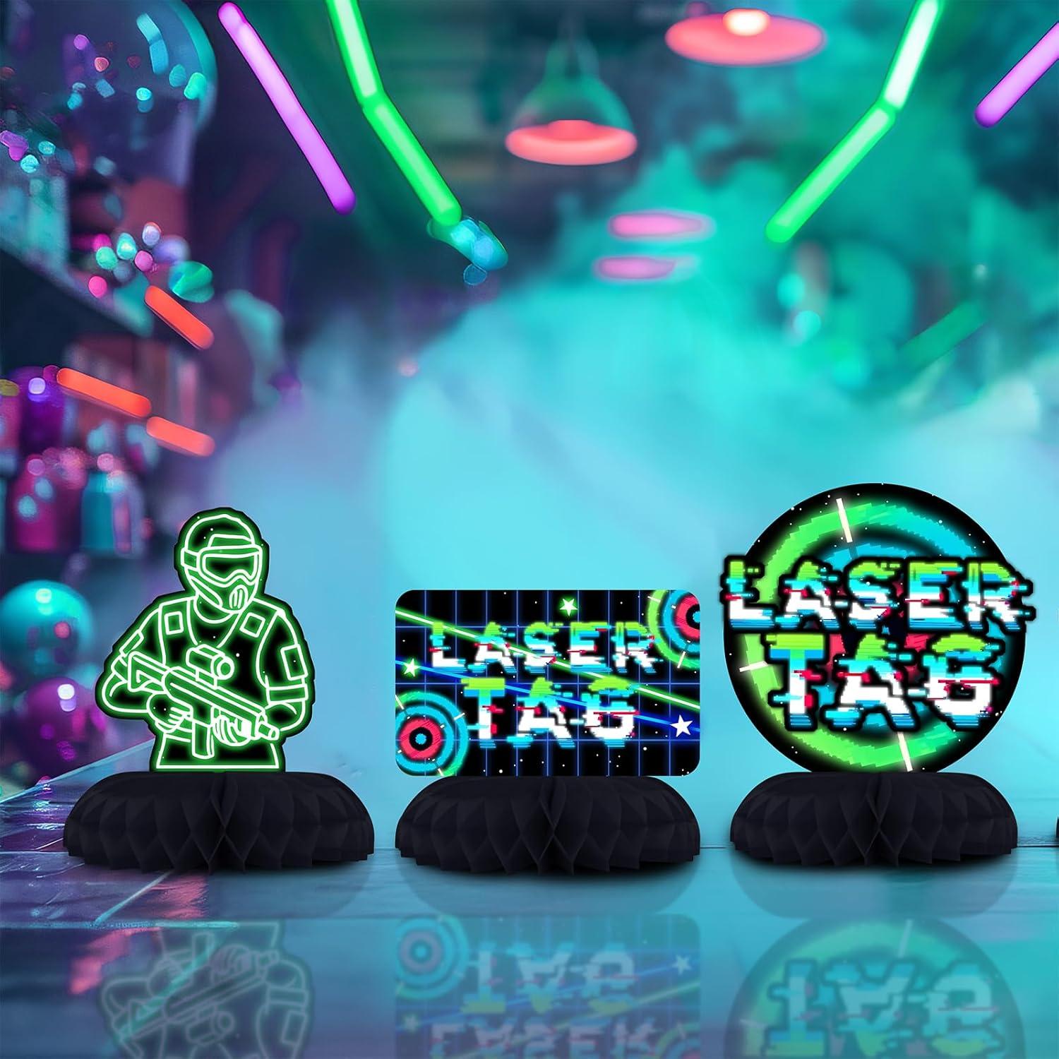 Centros de Mesa Laser Tag Neón - Decoración Fiesta Infantil