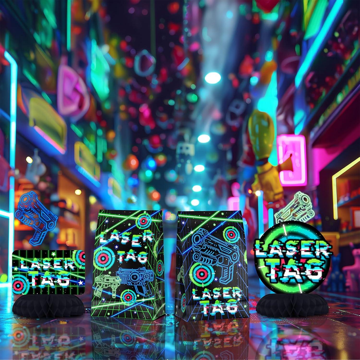 Centros de Mesa Laser Tag Neón - Decoración Fiesta Infantil