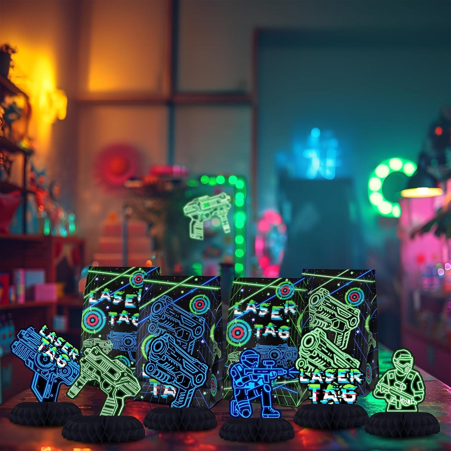 Centros de Mesa Laser Tag Neón - Decoración Fiesta Infantil