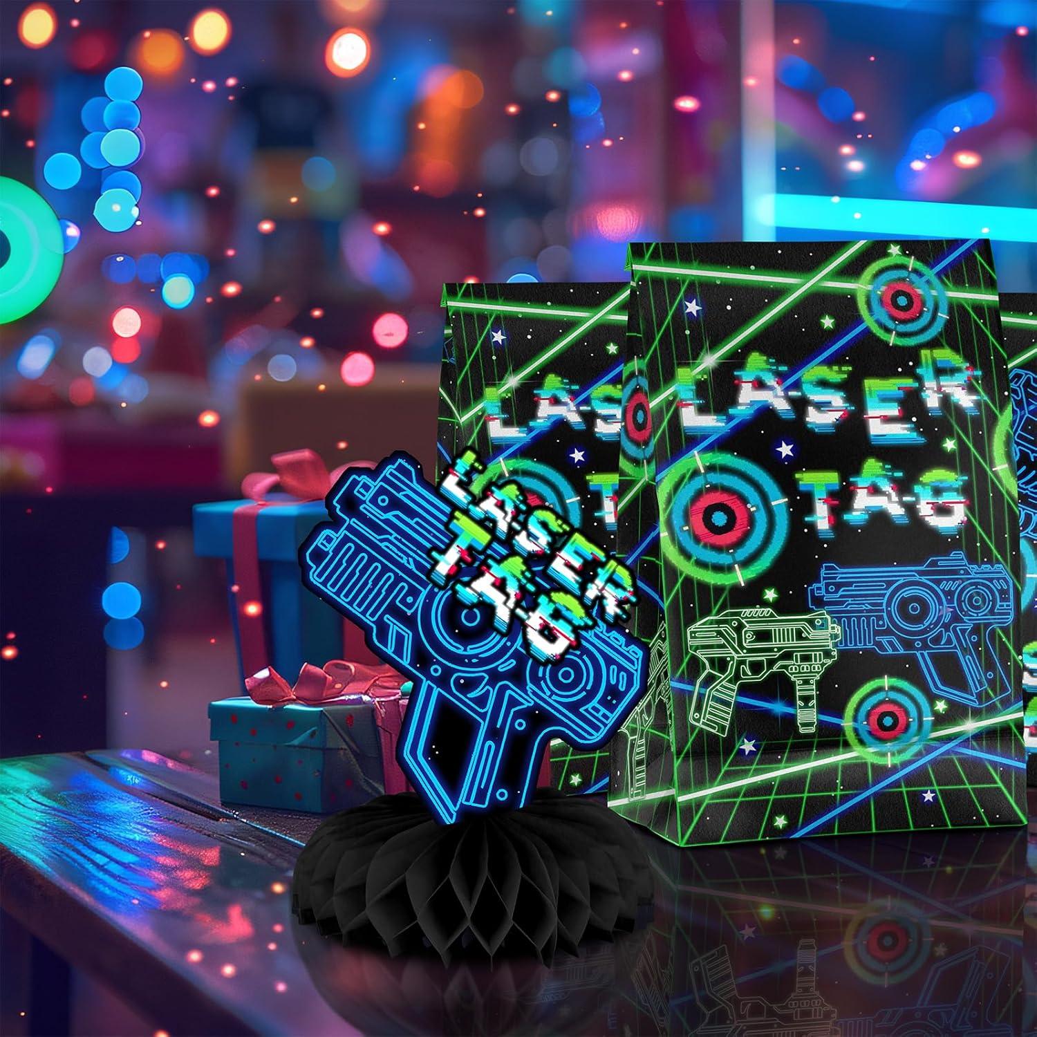 Centros de Mesa Laser Tag Neón - Decoración Fiesta Infantil