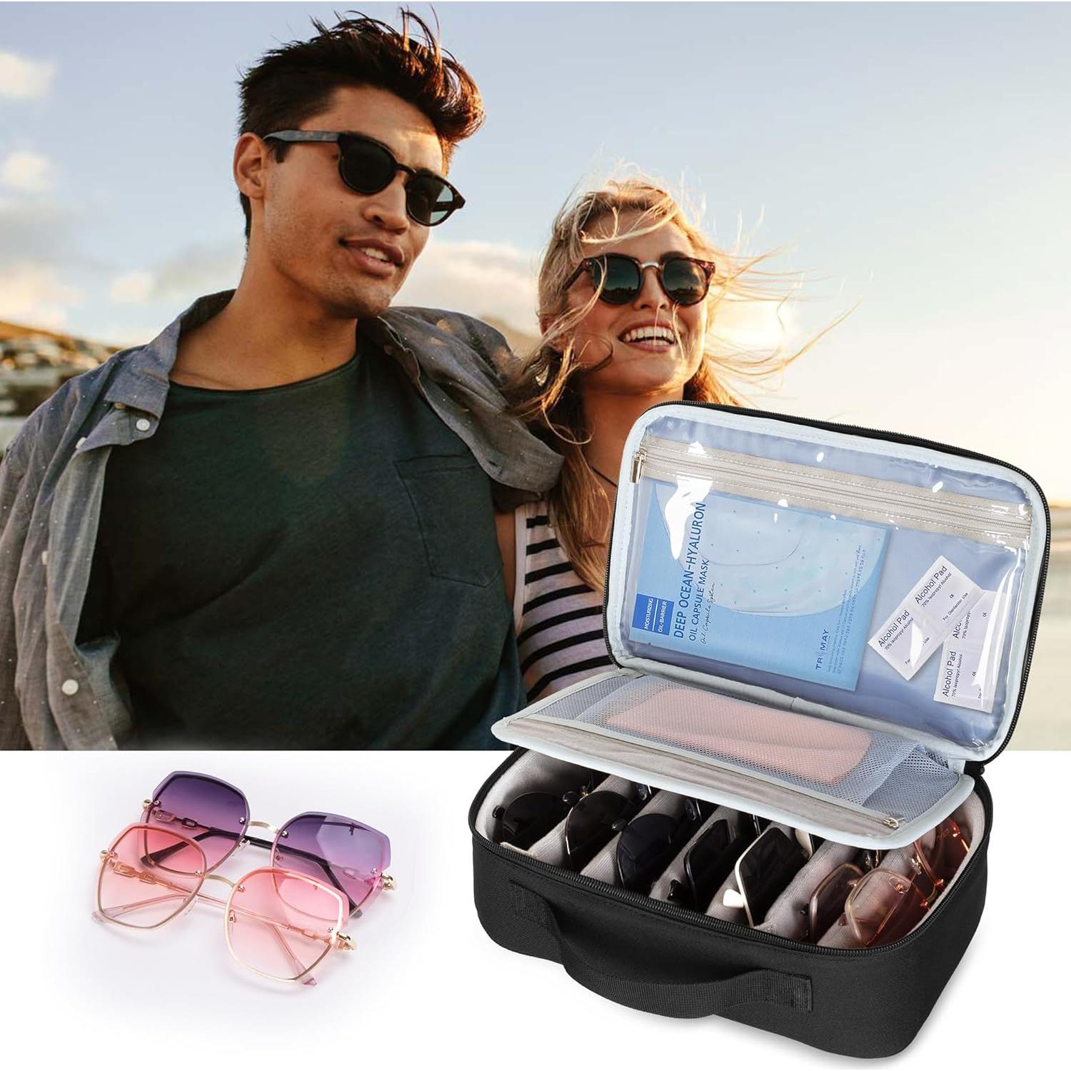 Organizador de Gafas CURMIO Estuche de Viaje Negro 7 Pares