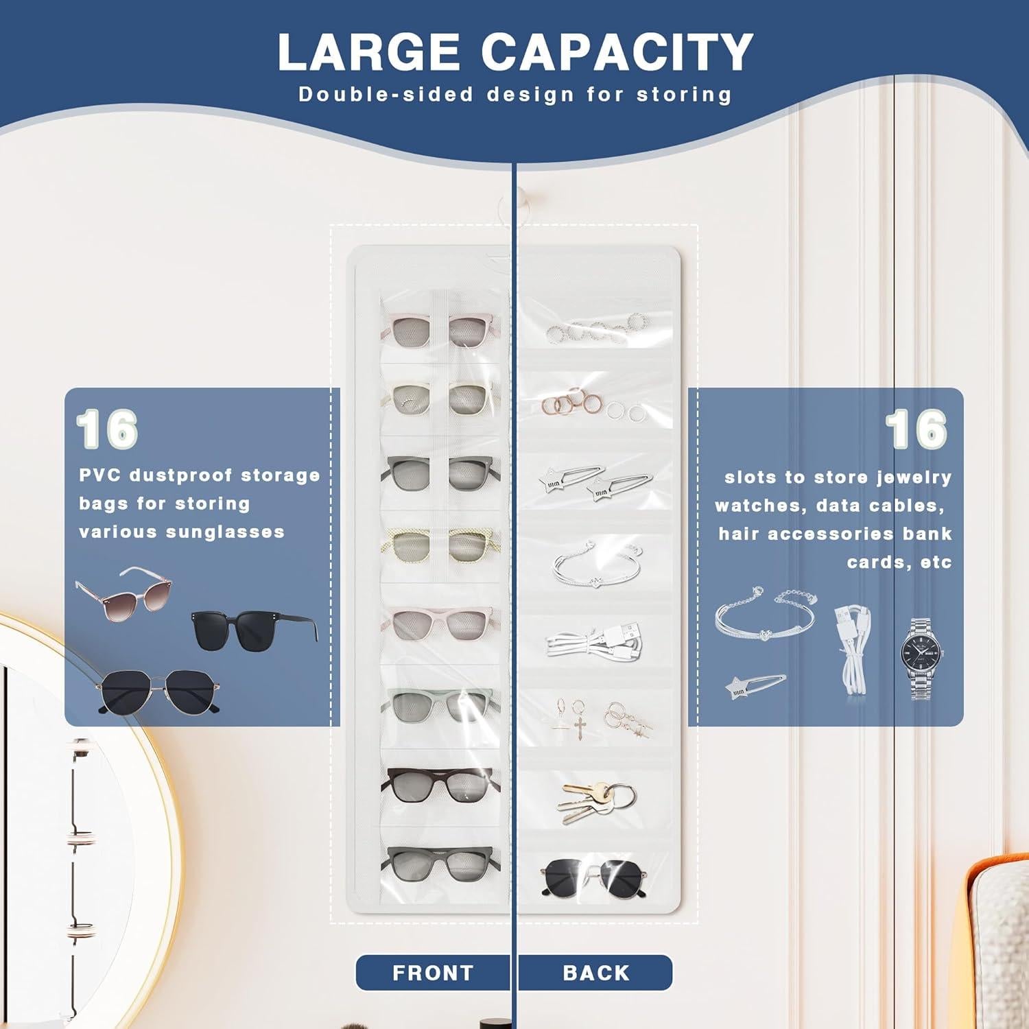 Organizador Colgante de Gafas Bosuelife Blanco 32 Ranuras