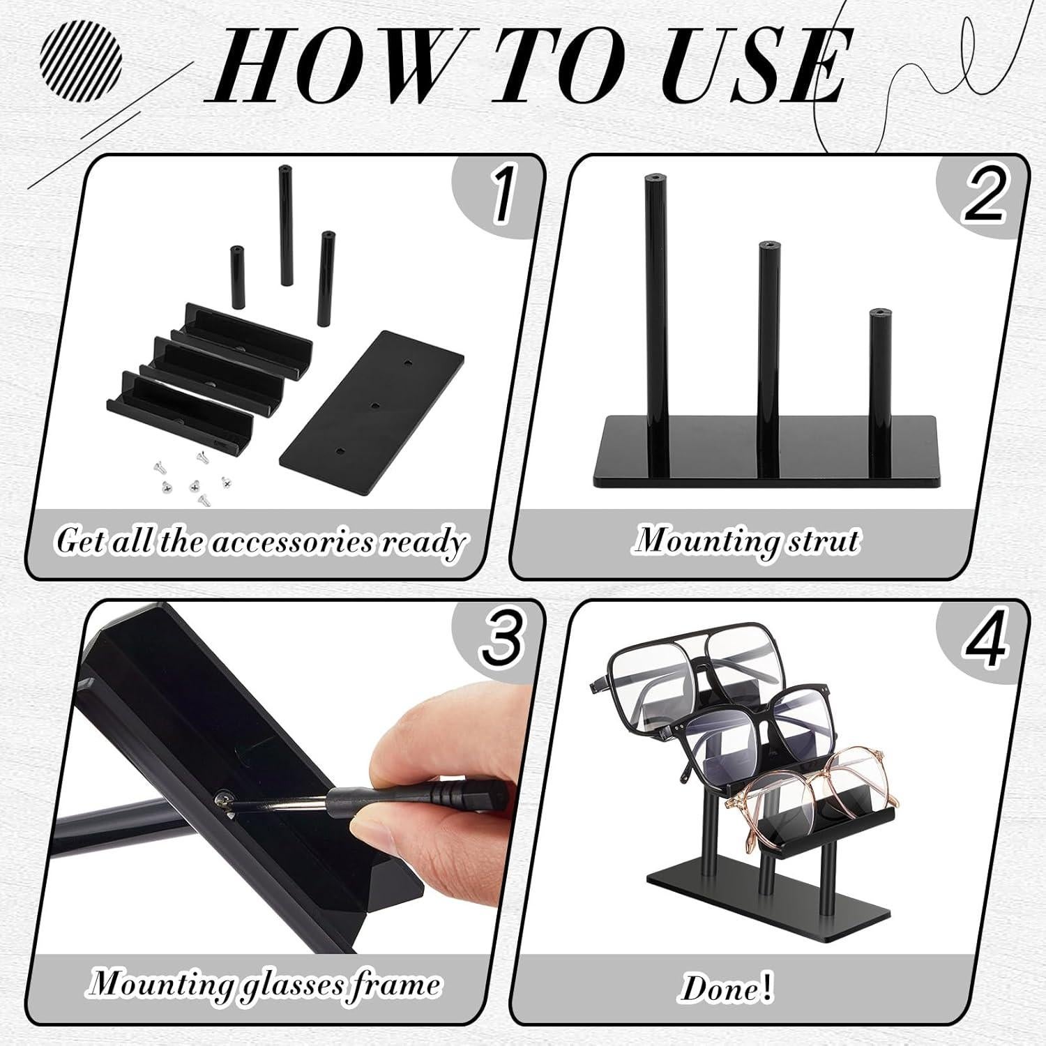 Soporte para Gafas Sintuff 2 Pcs 3 Niveles Acrílico Negro