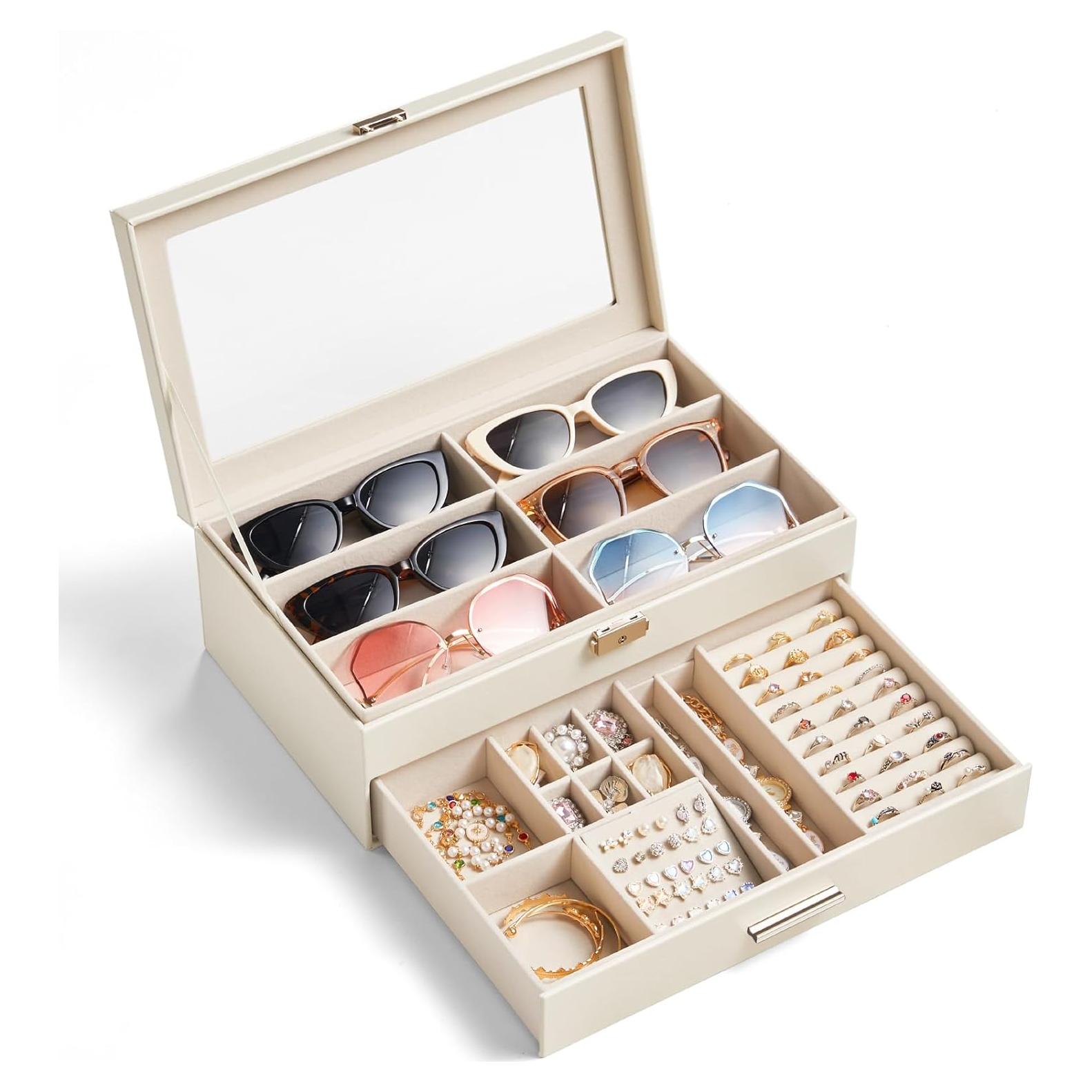 Caja de Joyería Lifewit 2 Capas Organizador Gafas 6 Compartimentos