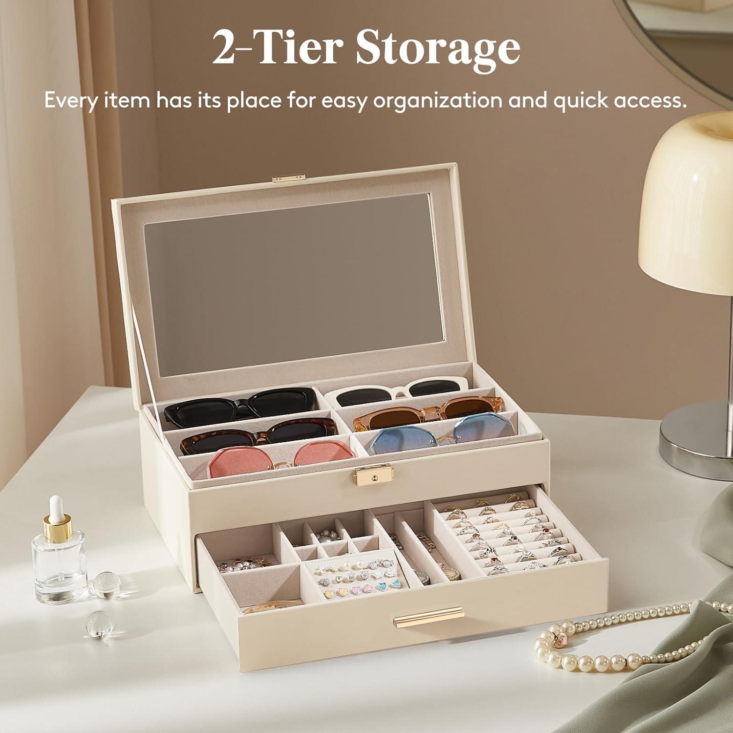 Caja de Joyería Lifewit 2 Capas Organizador Gafas 6 Compartimentos