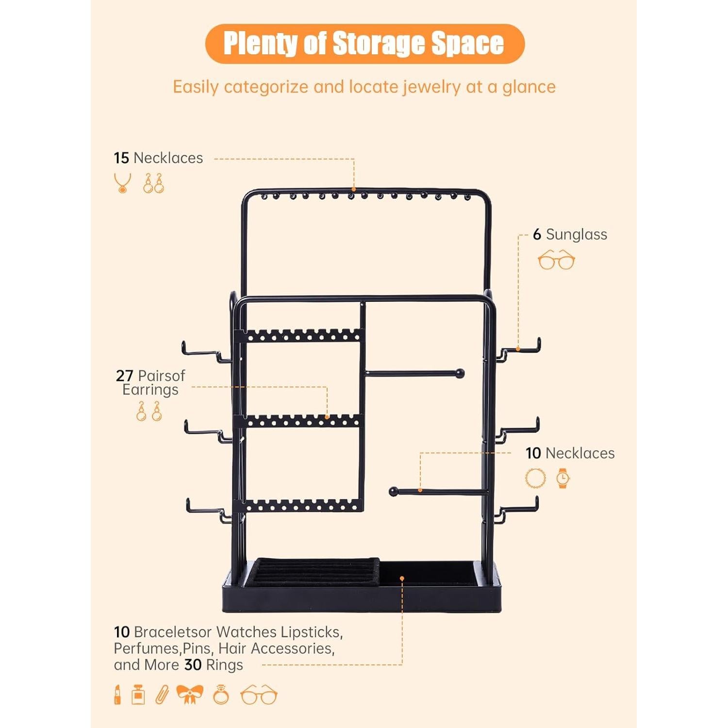 Soporte de Joyería Islifekey 3 Niveles para Collares y Gafas