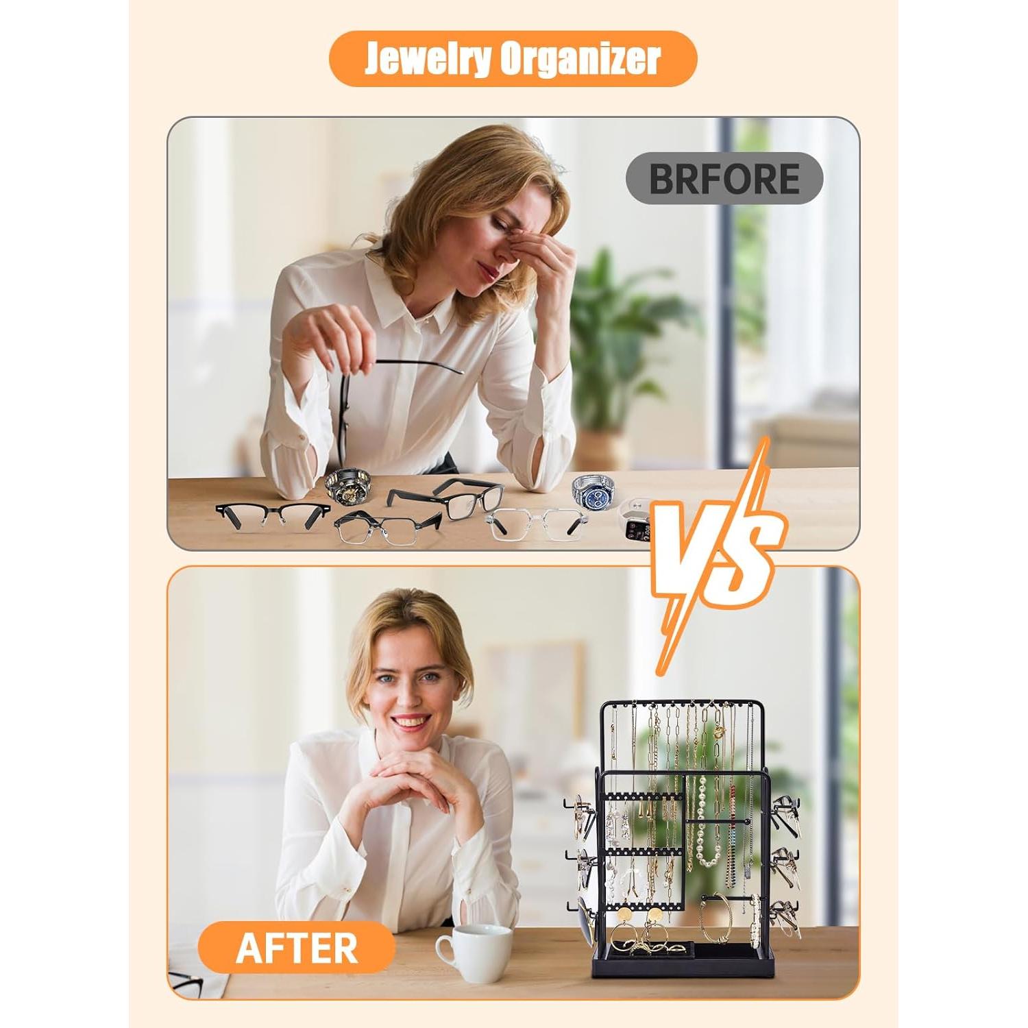 Soporte de Joyería Islifekey 3 Niveles para Collares y Gafas