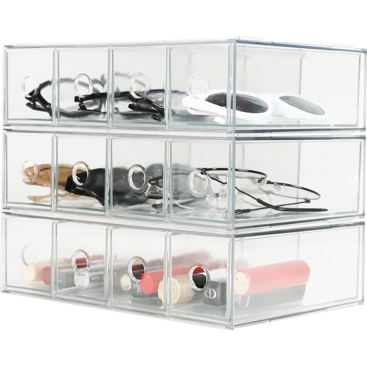 Organizador de Escritorio Acrílico WUHUME 3 Cajones 27.4x17.4x7.3cm