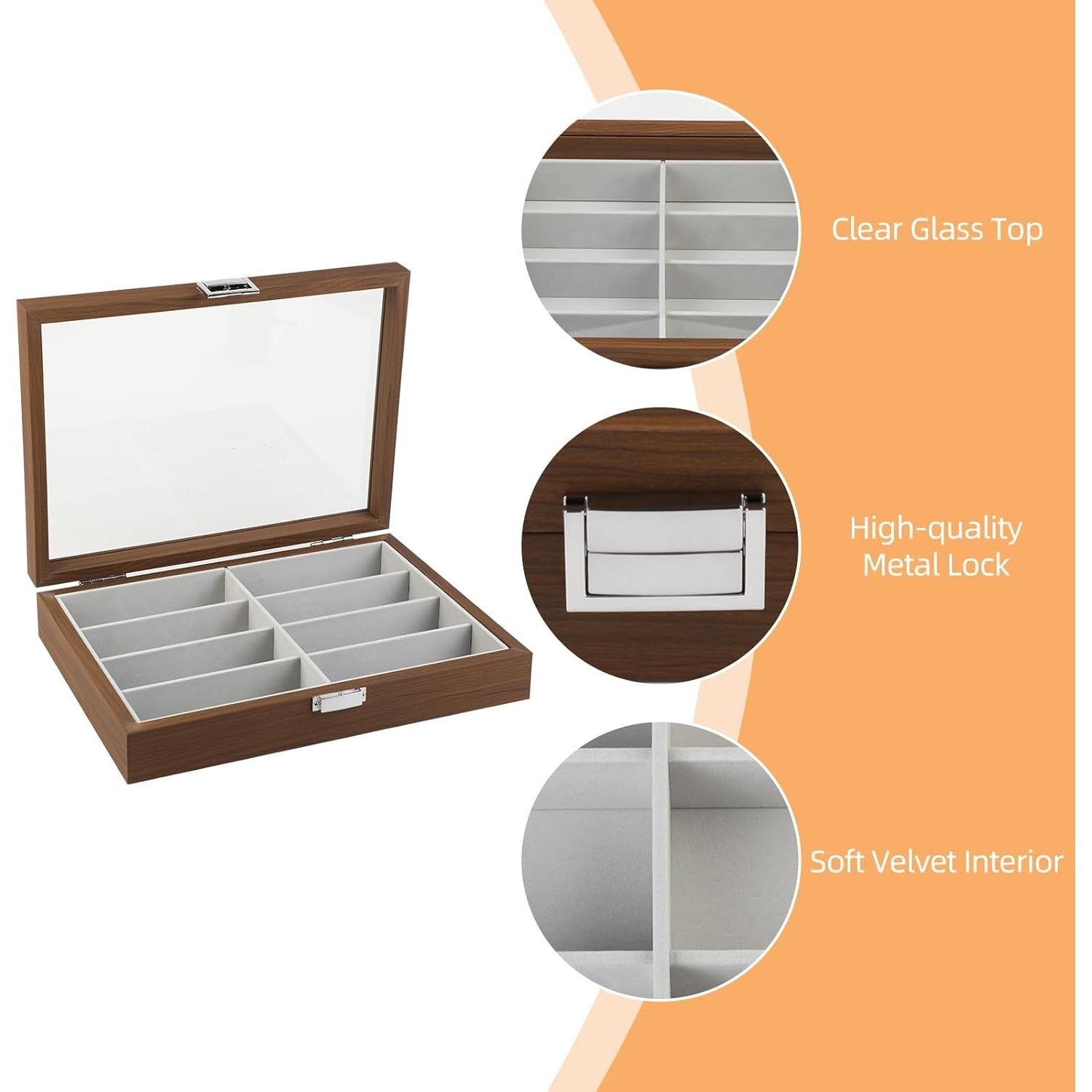 Caja Organizadora de Gafas de Sol de Madera 8 Ranuras