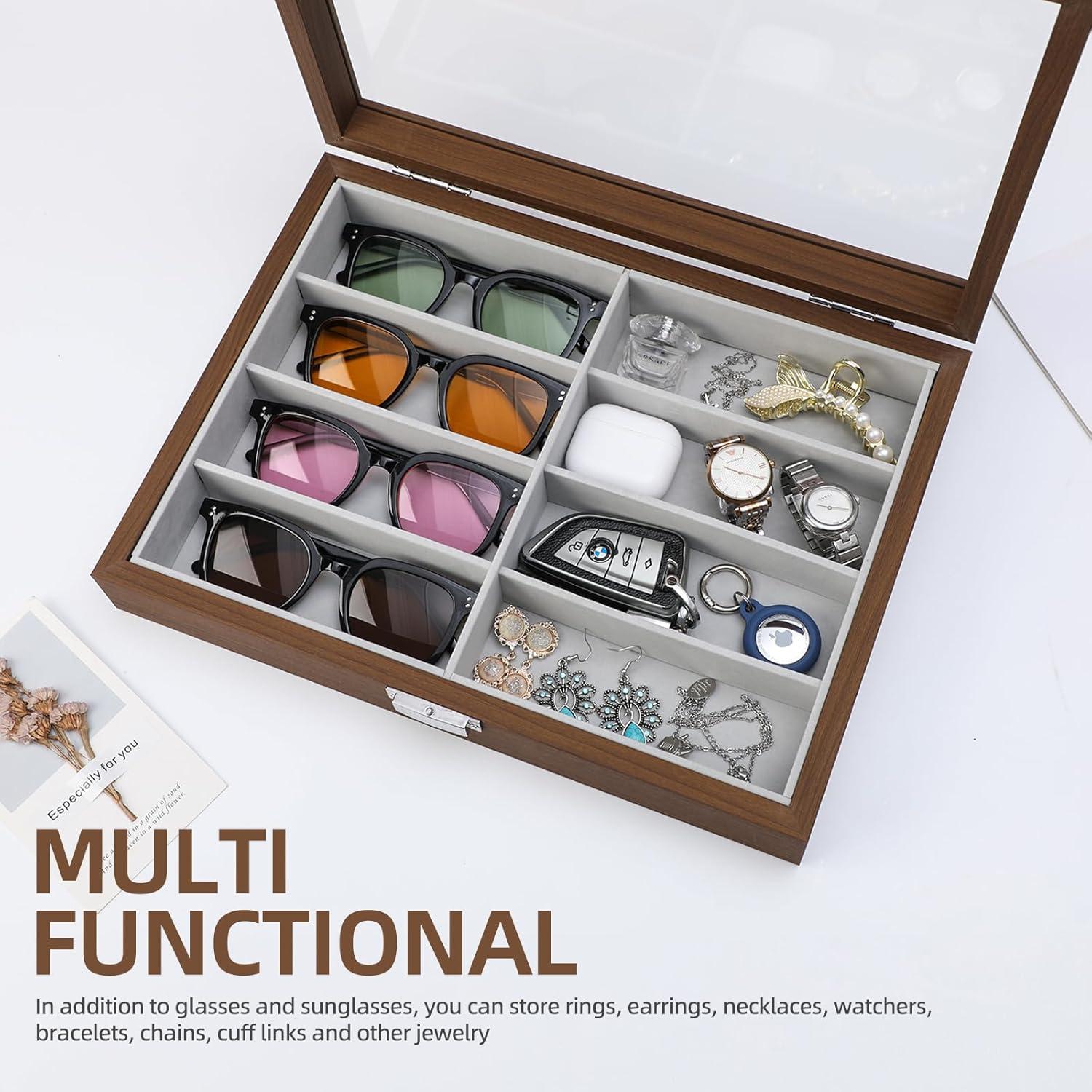 Caja Organizadora de Gafas de Sol de Madera 8 Ranuras