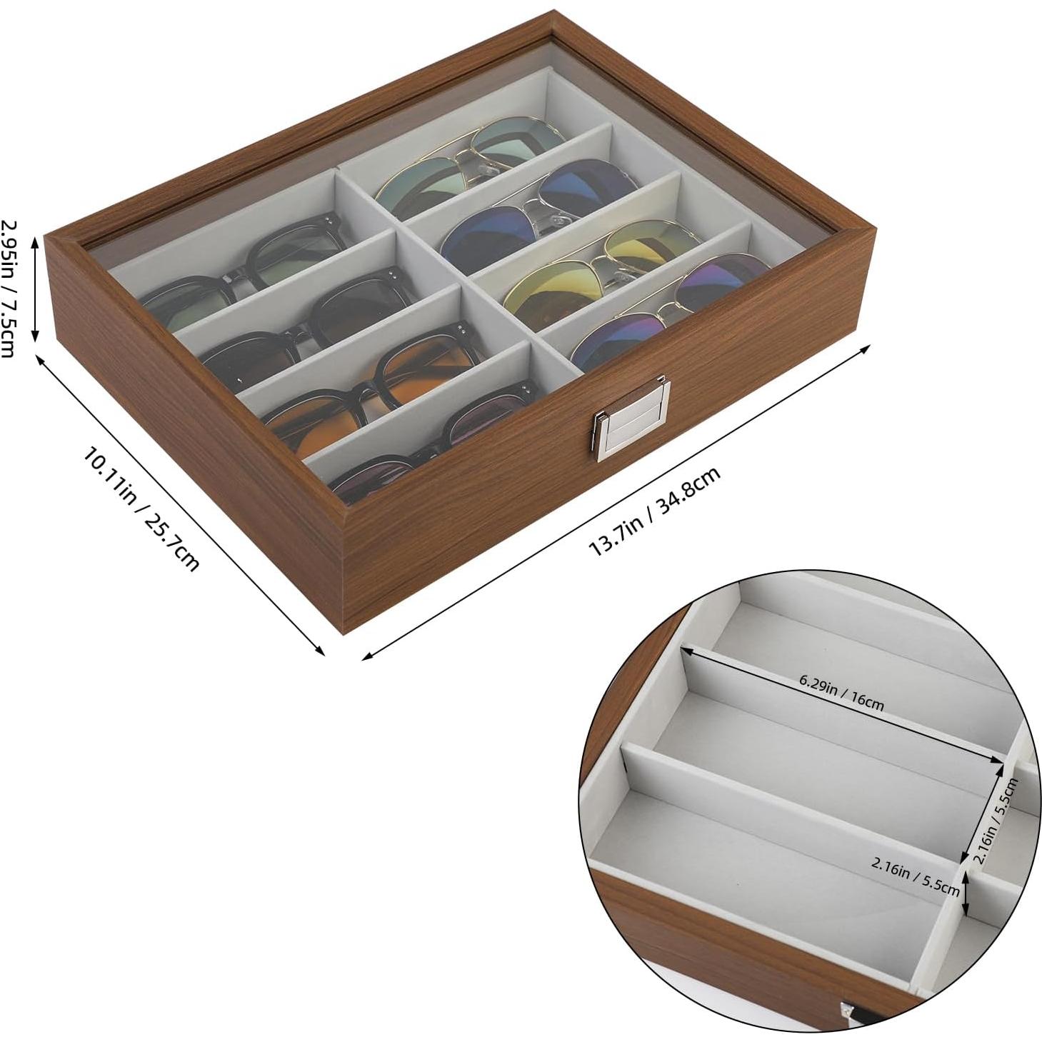 Caja Organizadora de Gafas de Sol de Madera 8 Ranuras
