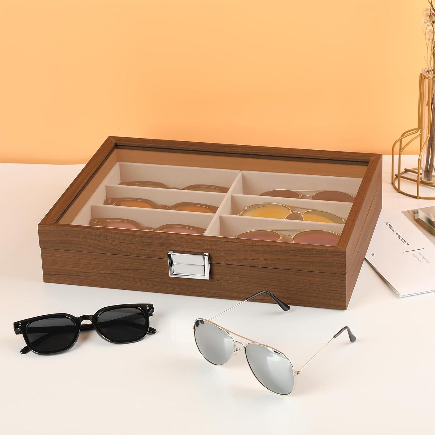 Caja Organizadora de Gafas de Sol de Madera 8 Ranuras