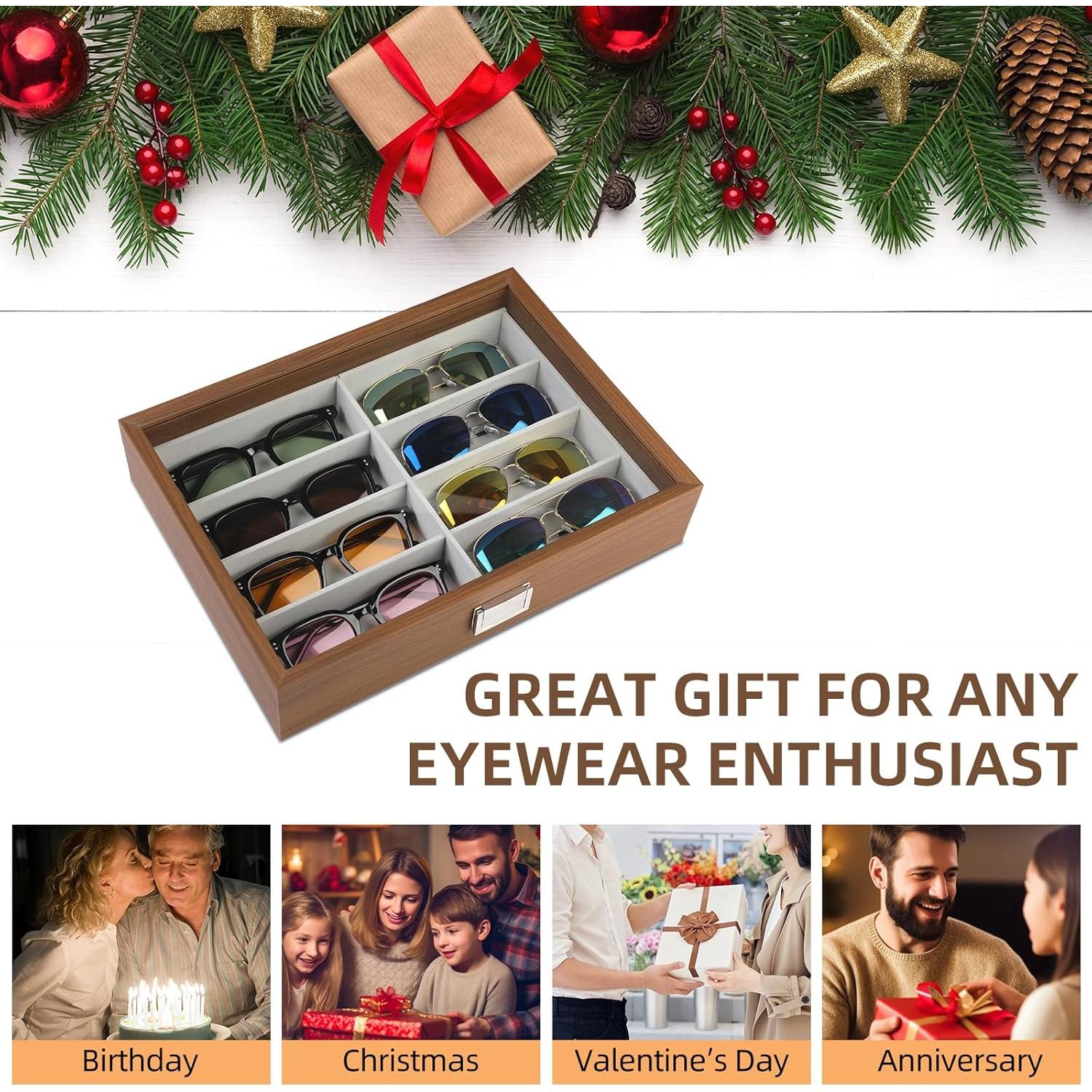 Caja Organizadora de Gafas de Sol de Madera 8 Ranuras