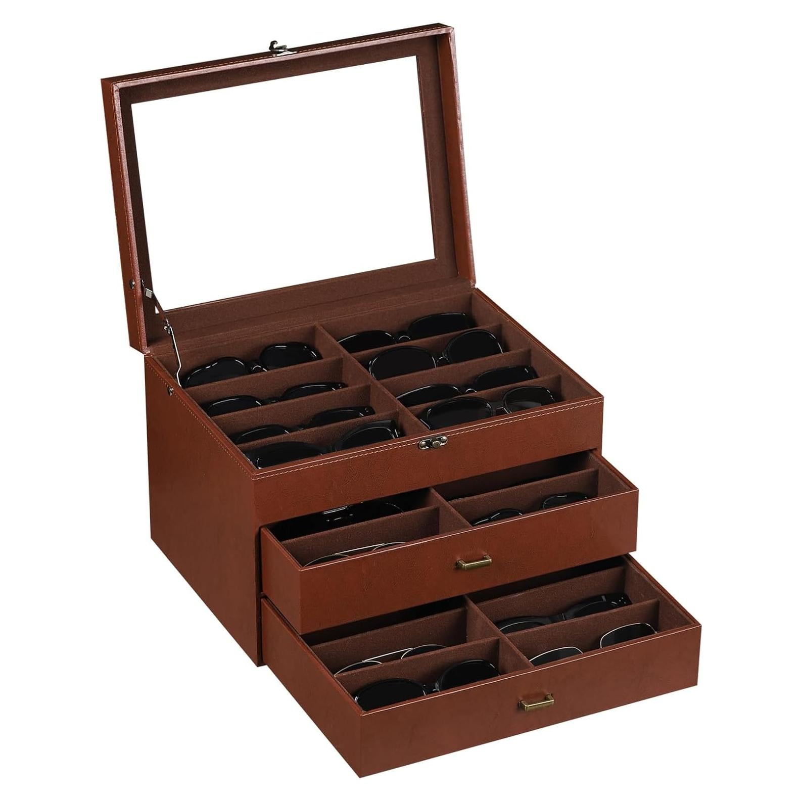 Caja Organizadora de Gafas AUTOARK de Cuero y Terciopelo 24 Piezas