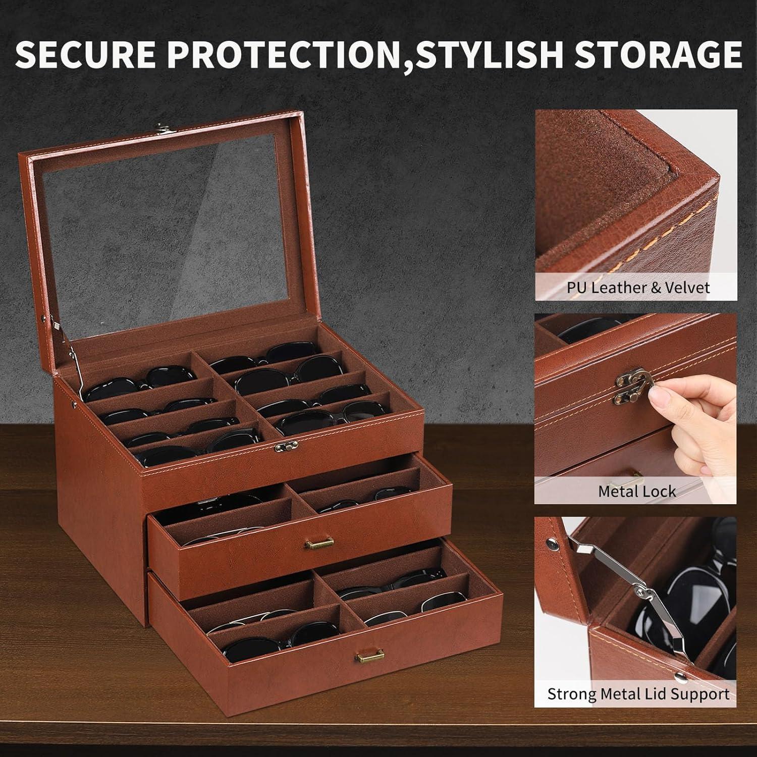 Caja Organizadora de Gafas AUTOARK de Cuero y Terciopelo 24 Piezas