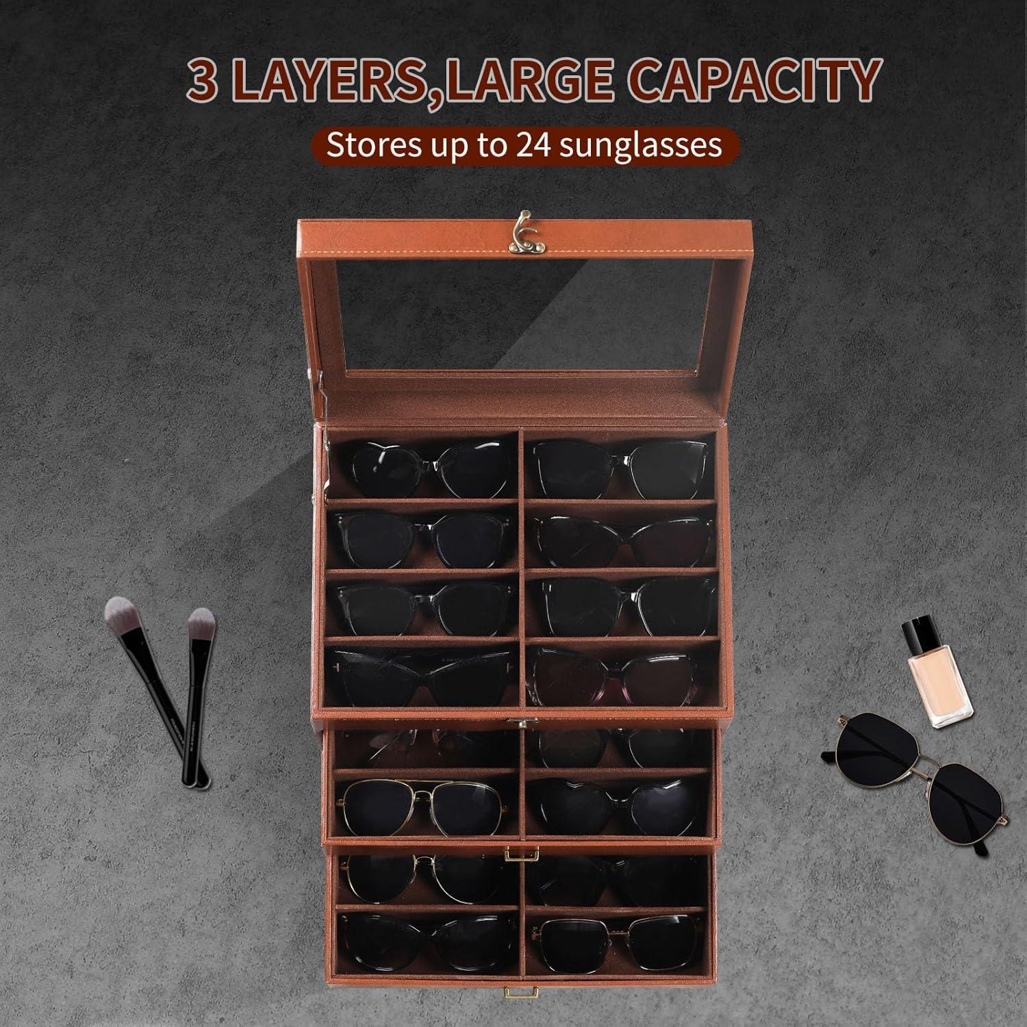 Caja Organizadora de Gafas AUTOARK de Cuero y Terciopelo 24 Piezas