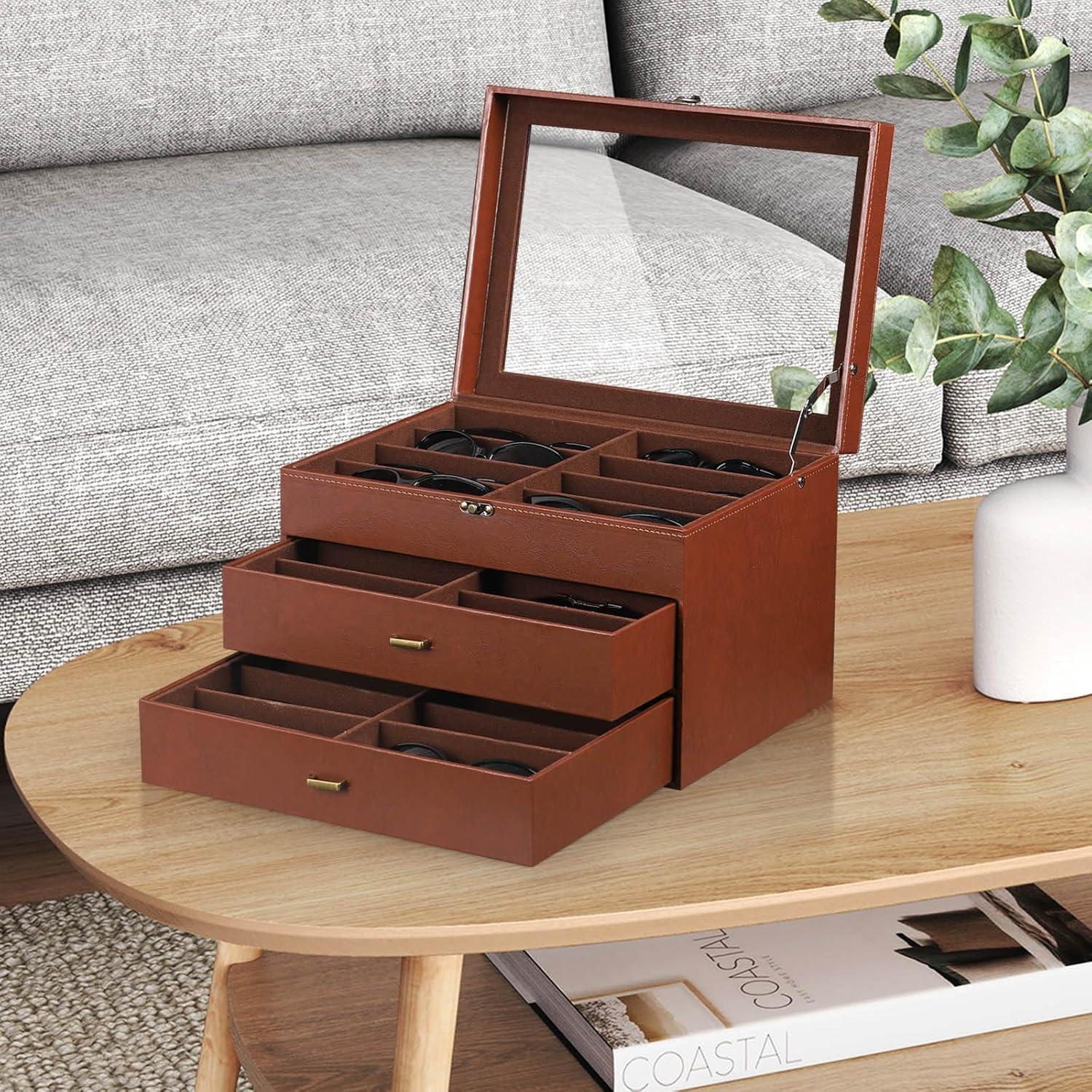 Caja Organizadora de Gafas AUTOARK de Cuero y Terciopelo 24 Piezas