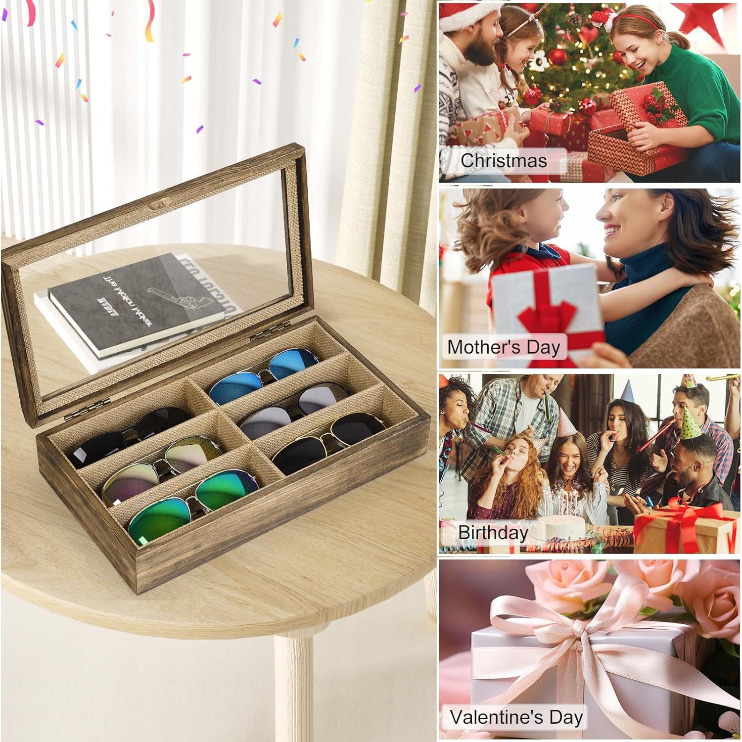 Caja Organizadora de Gafas SRIWATANA Madera Retro 6 Compartimentos