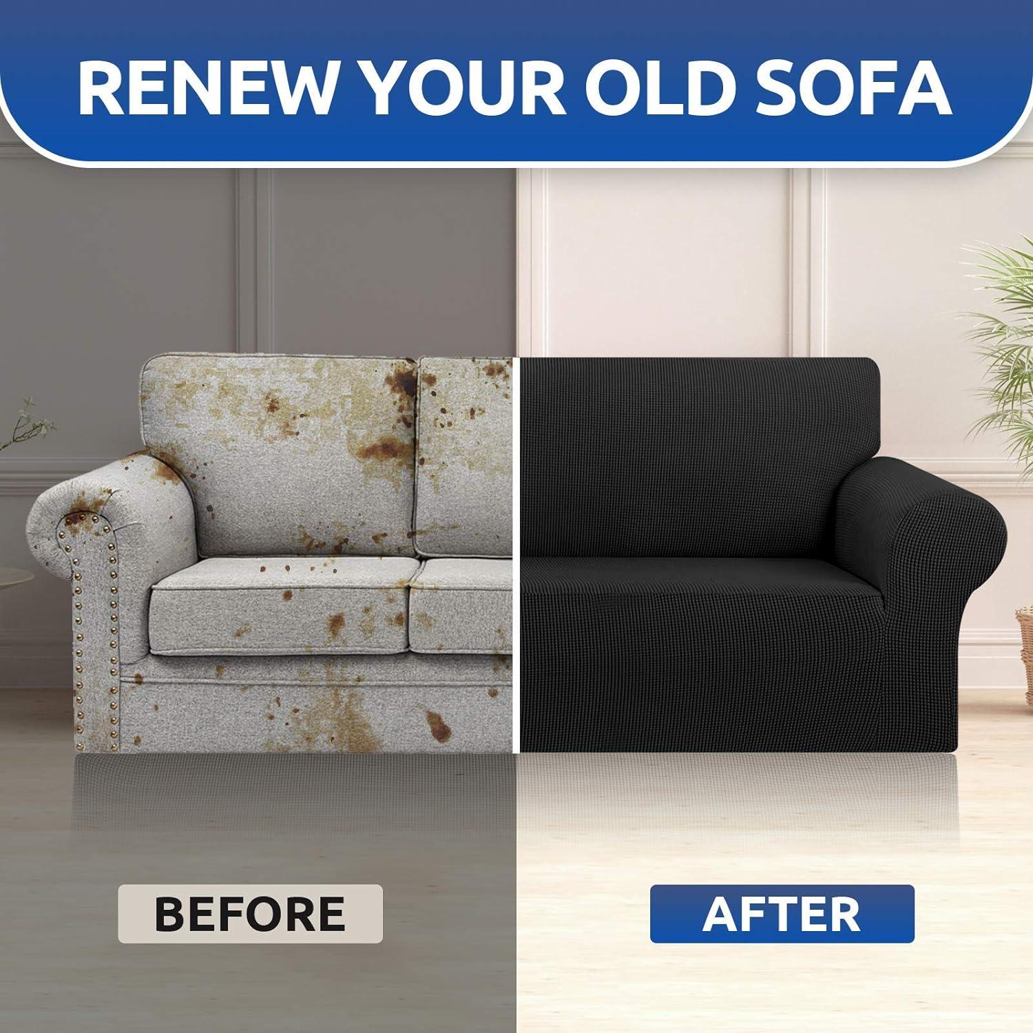 Funda de Sofá Stretch KEKUOU Grande Negra 198-238 cm