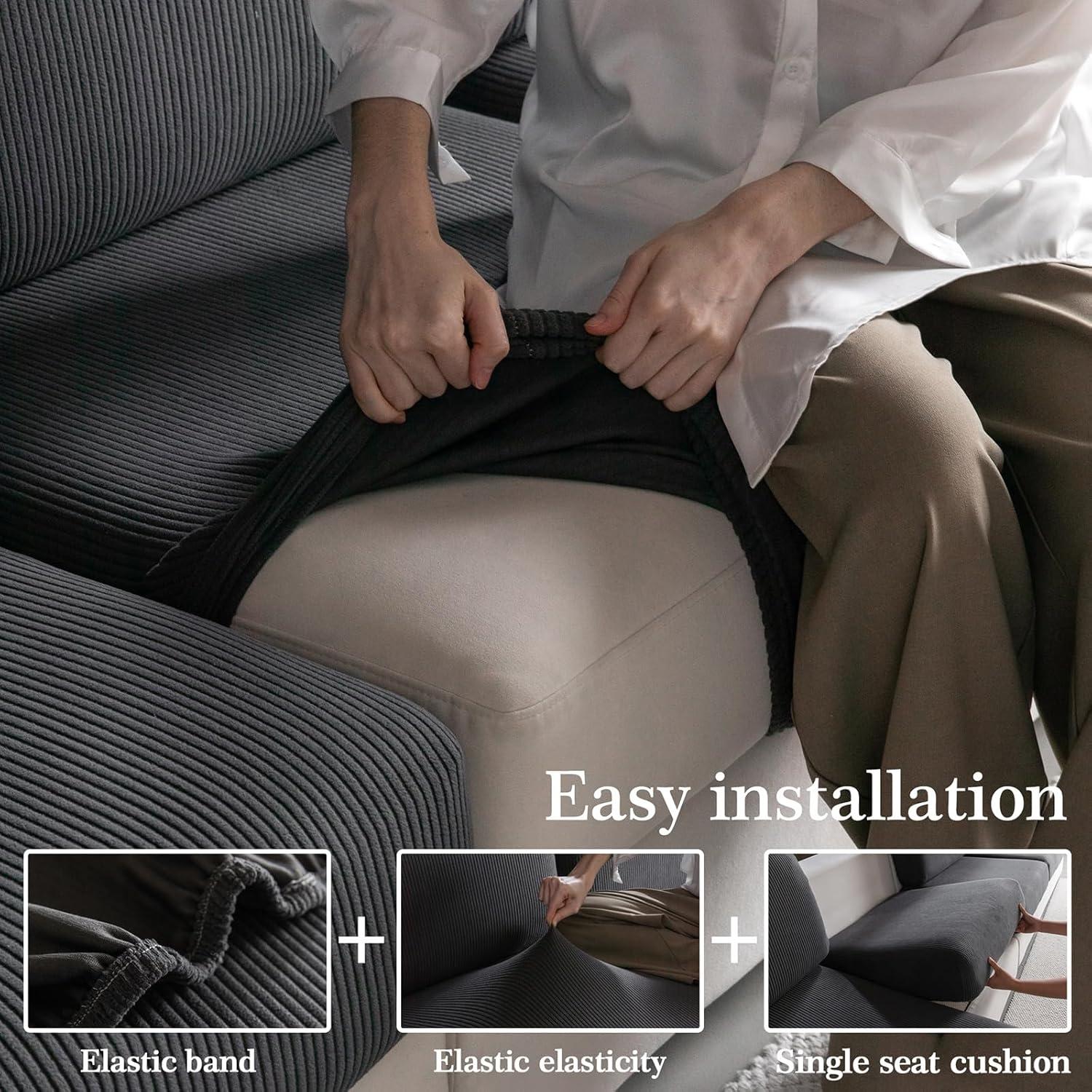 Funda de Sofá Seccional OHSIO Gris Oscuro Lavable Antideslizante