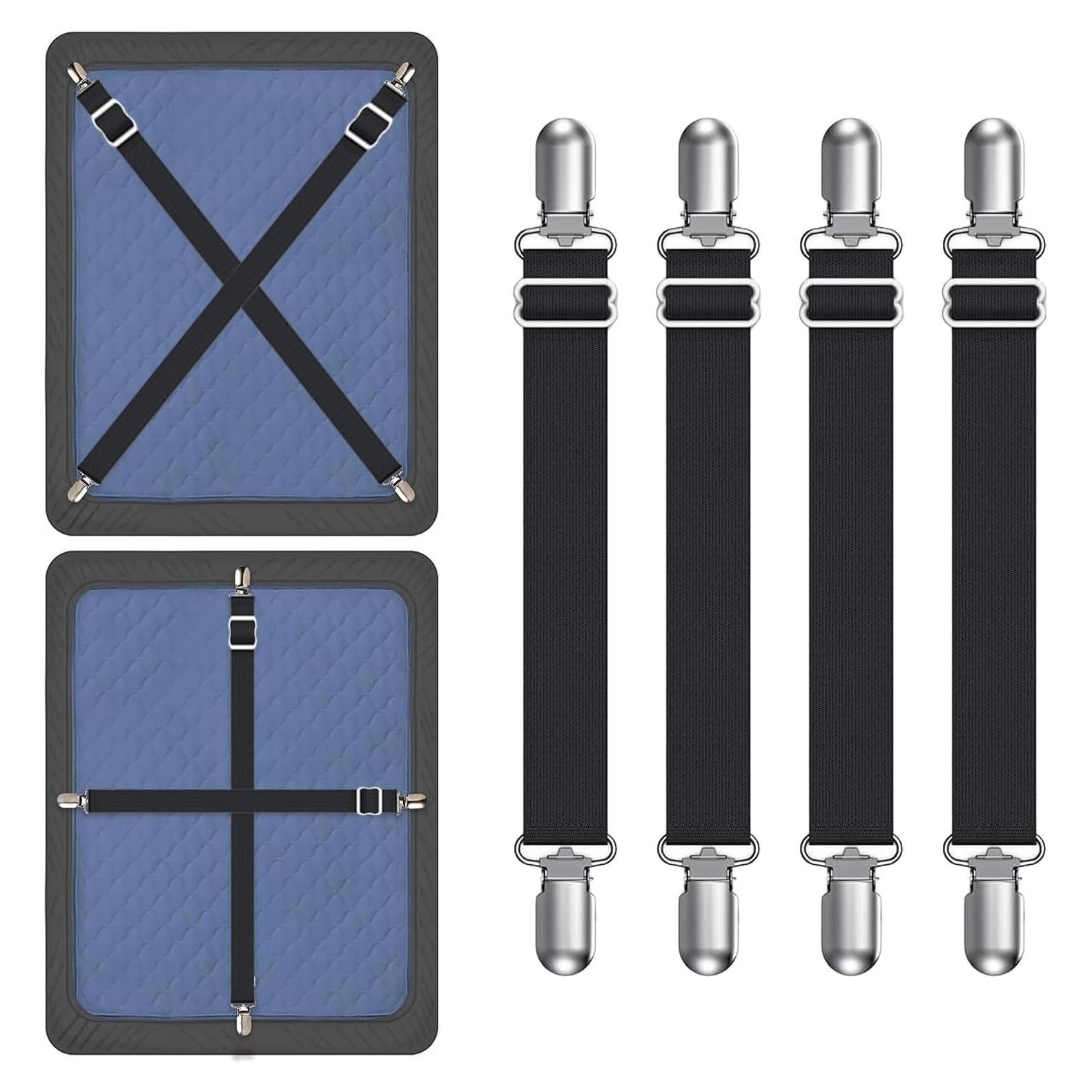 Correas Sostenedor Fundas Sofá Elásticas Ajustables 4 Pcs Negro