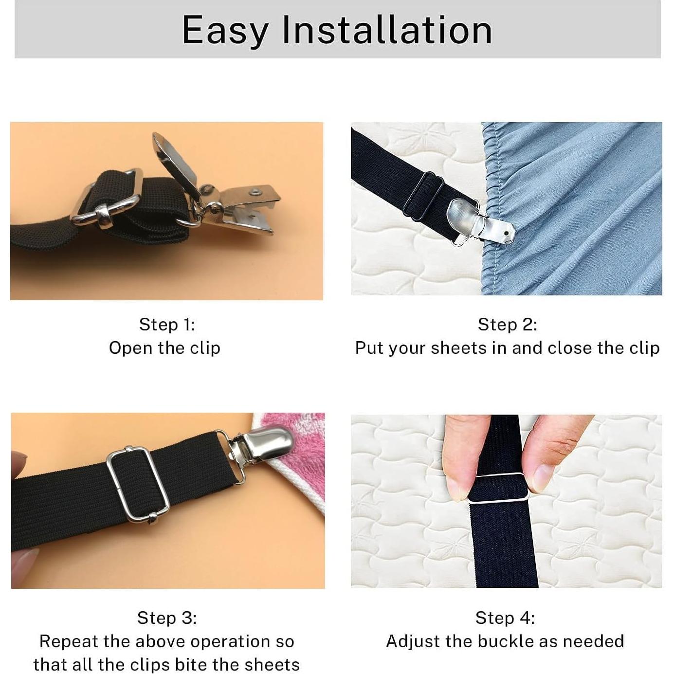 Correas Sostenedor Fundas Sofá Elásticas Ajustables 4 Pcs Negro