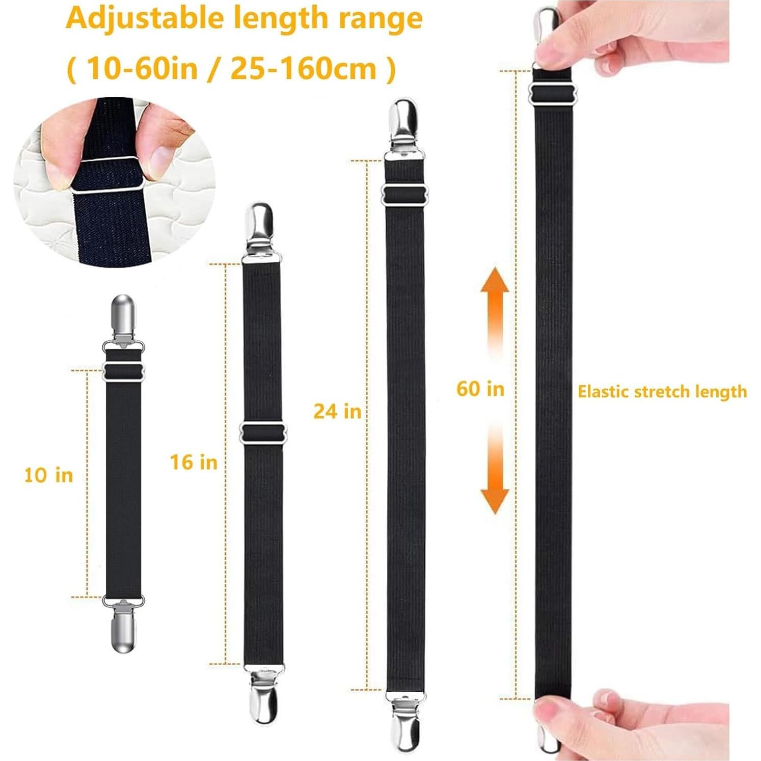 Correas Sostenedor Fundas Sofá Elásticas Ajustables 4 Pcs Negro