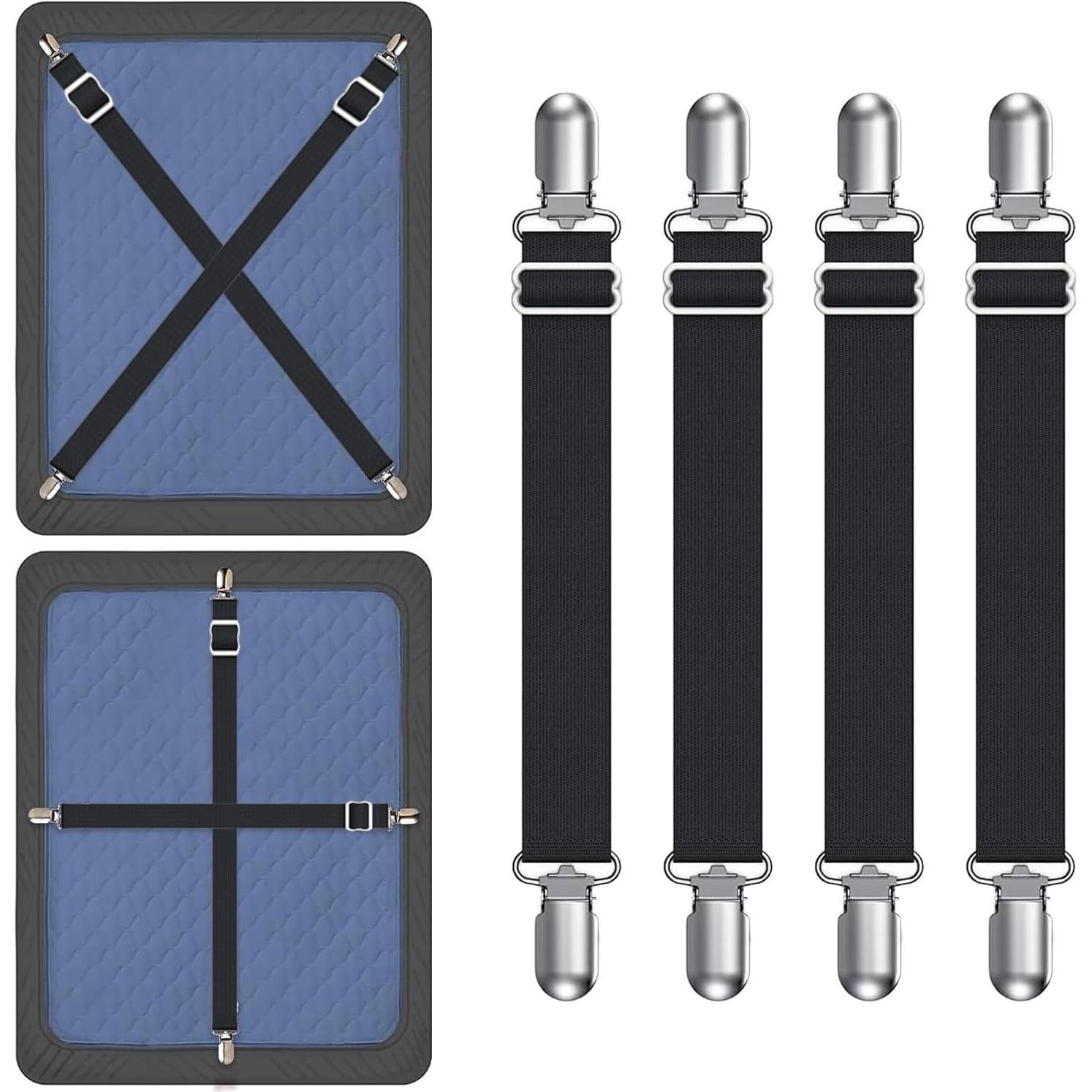 Correas Sostenedor Fundas Sofá Elásticas Ajustables 4 Pcs Negro