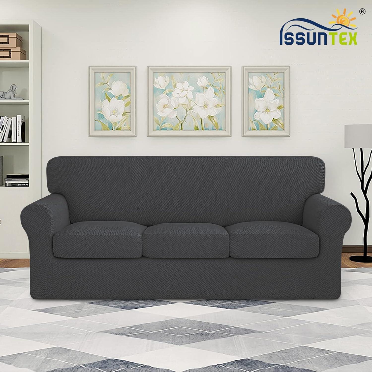 Funda de Sofá ISSUNTEX Gris Oscuro 4 Piezas Elástica