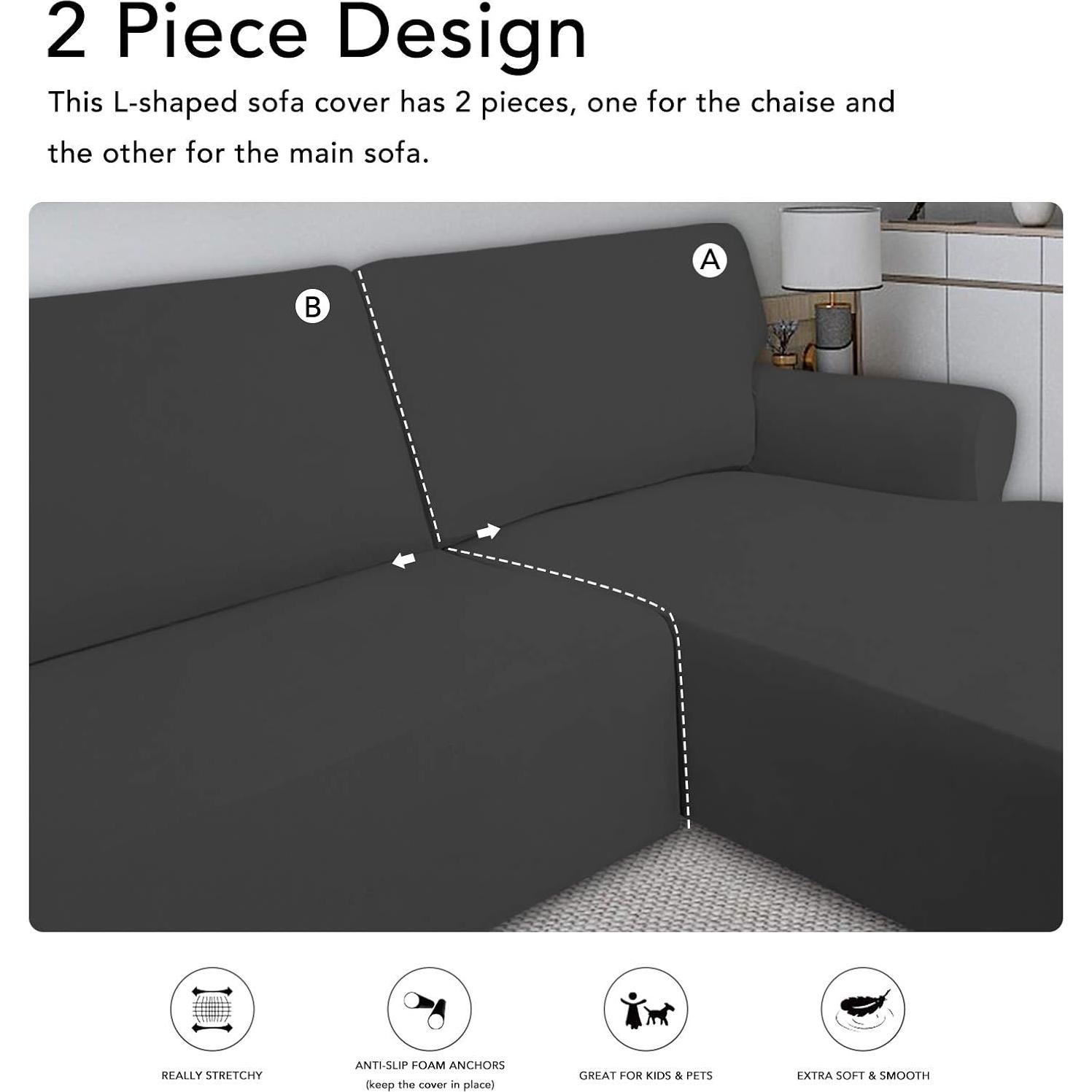 Cubiertas de Sofá Seccional PureFit Gris Oscuro 2 Pcs