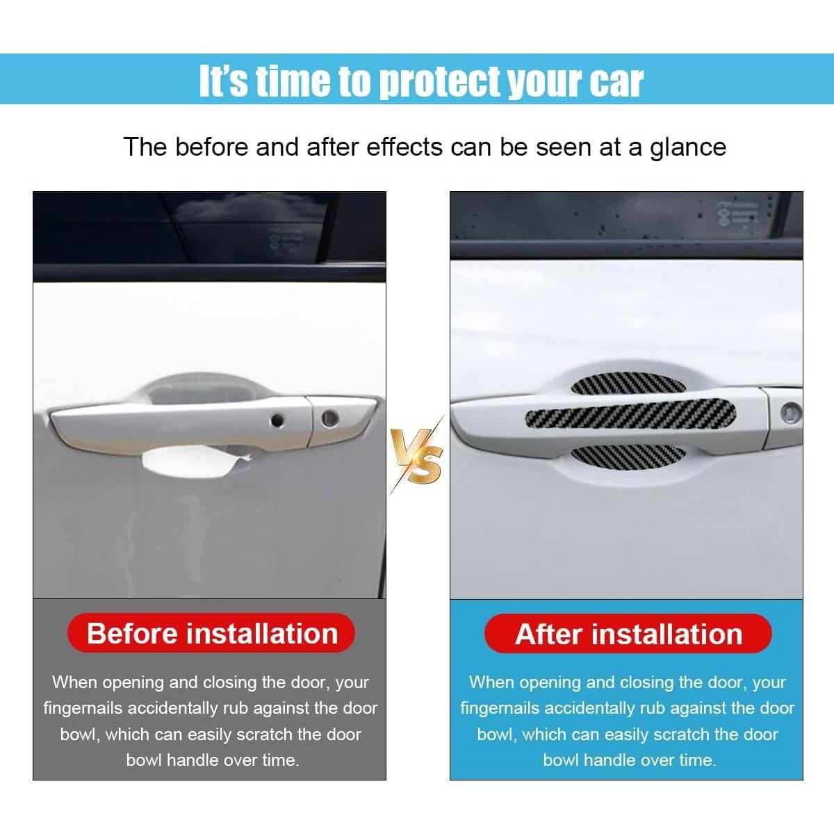 8 Protectores de Manijas de Puerta Auto GLSOWEE Fibra Carbono