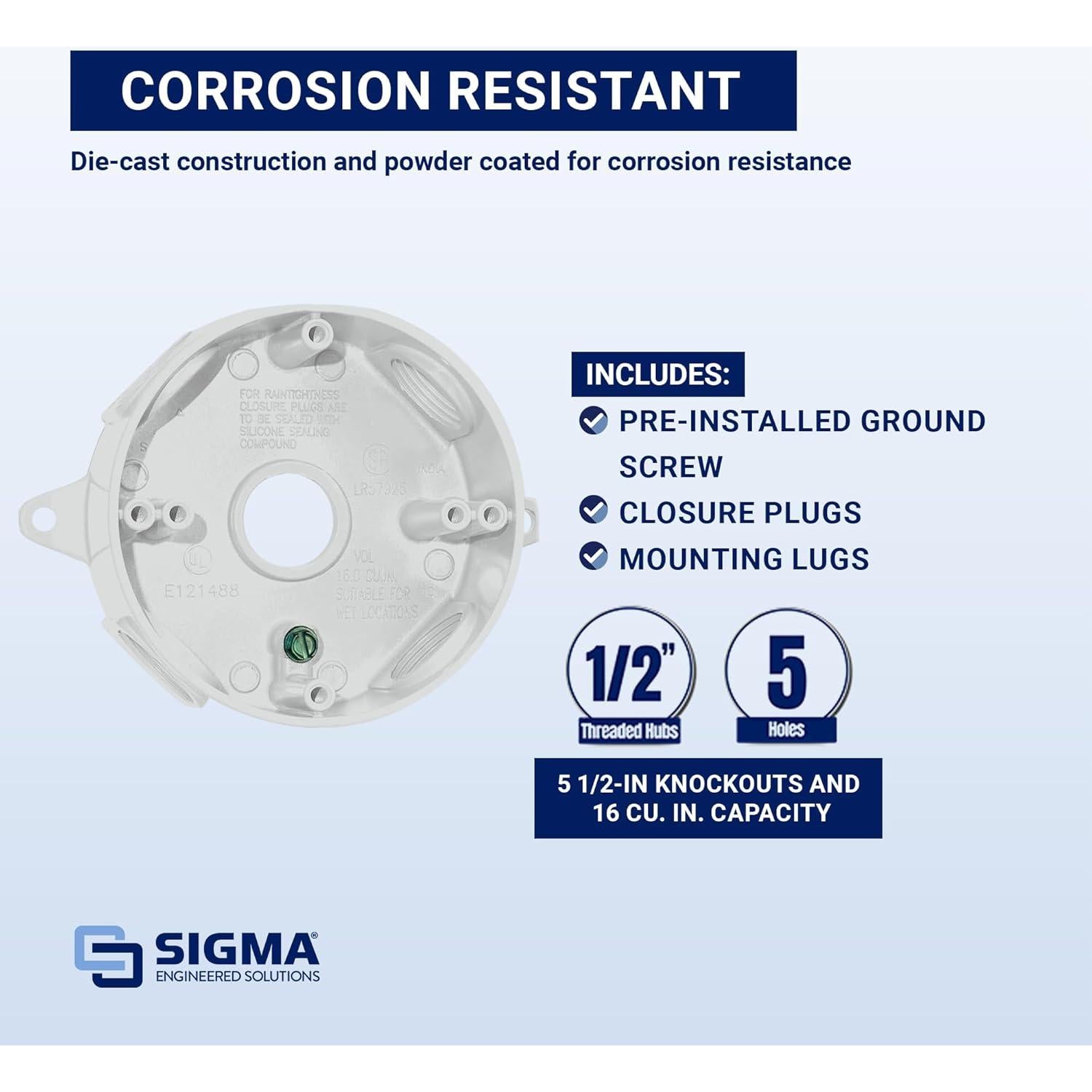 Caja Redonda 5 Agujeros 13.97 cm Sigma Electric 143854WH