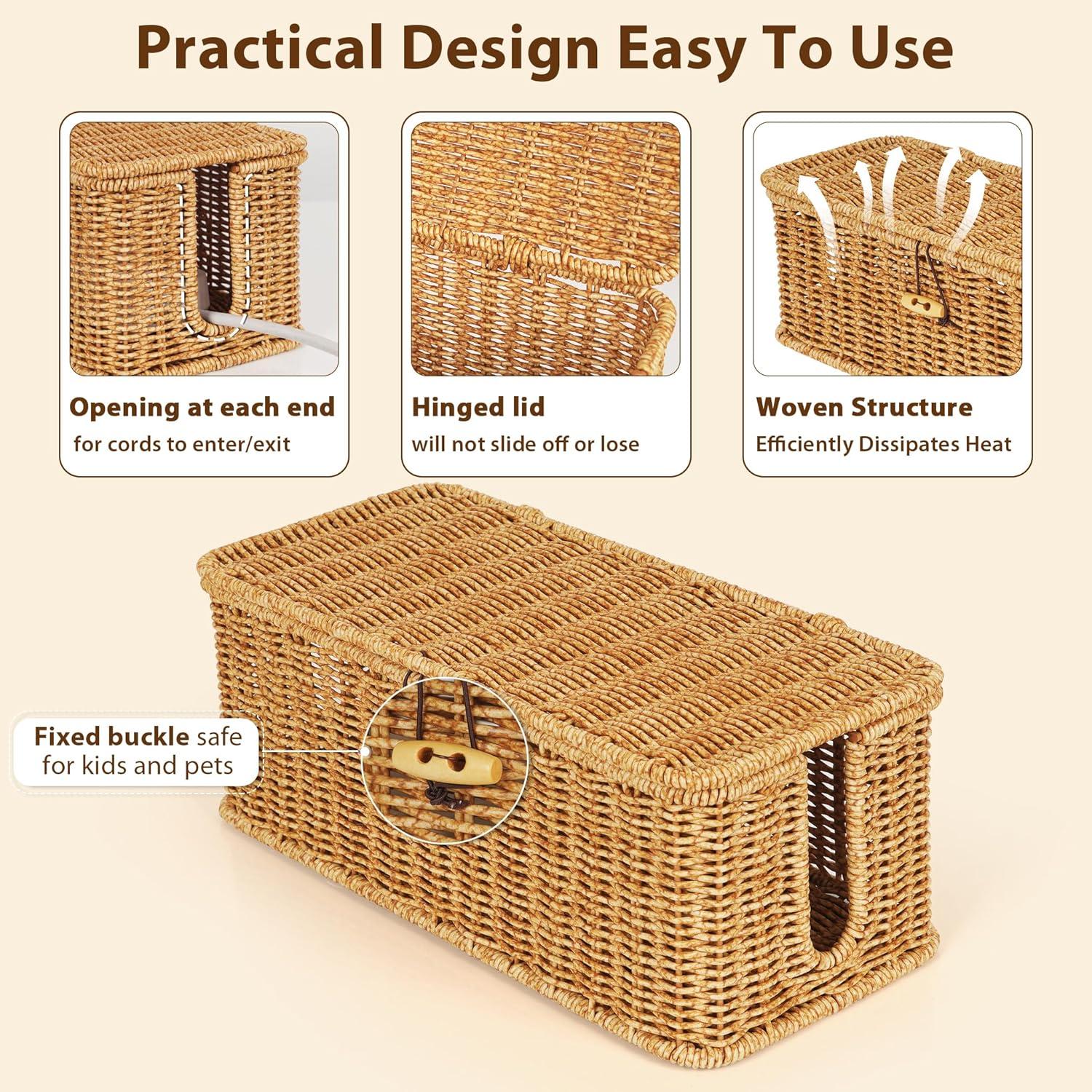 Caja Organizadora de Cables Tohiasen Rattan Sintético 34.8x15.7 cm