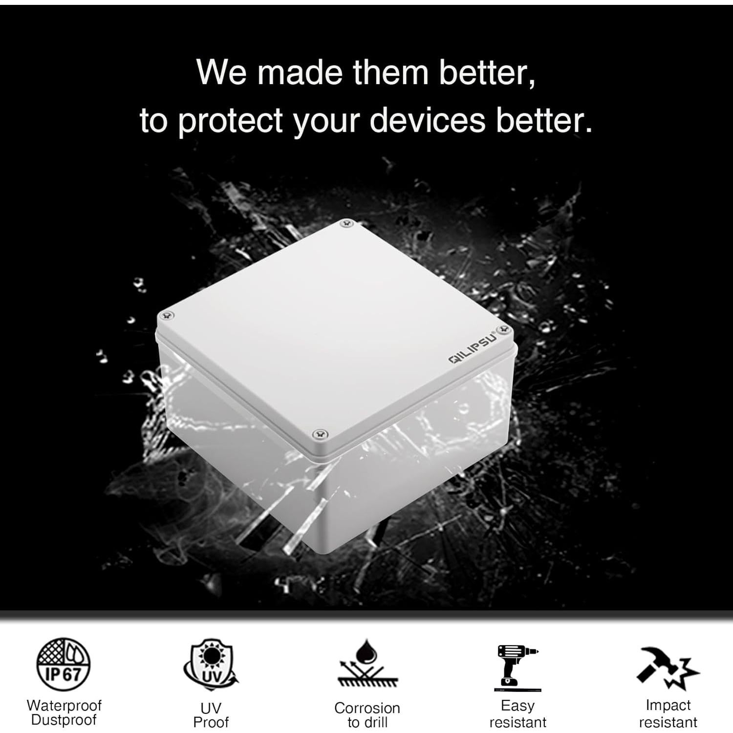 Caja de Conexiones Exterior QILIPSU IP67 Impermeable 12.7x12.7x7.6cm